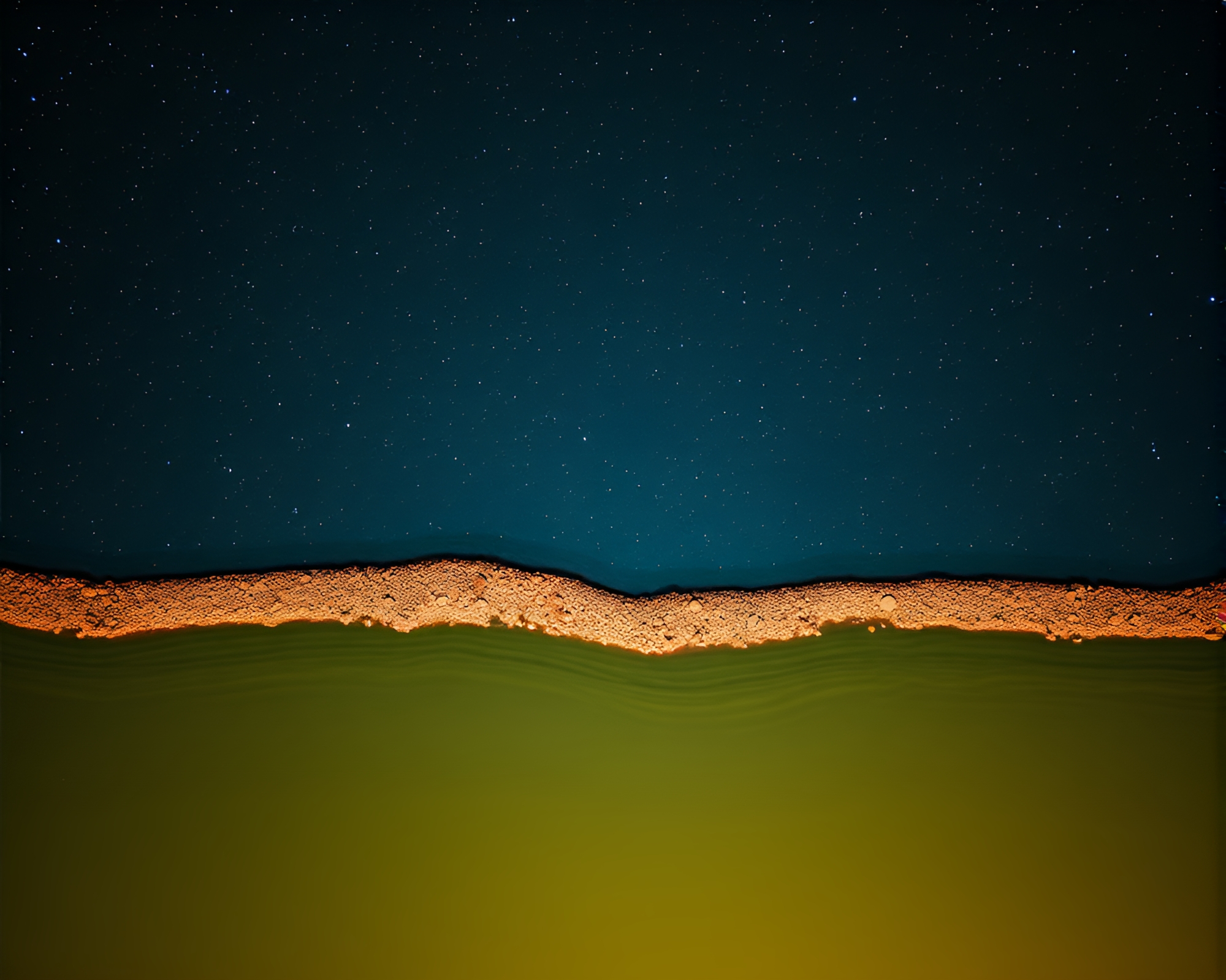 Starry Riverbank Reflections in Vibrant Drone Photography – free AI stock image