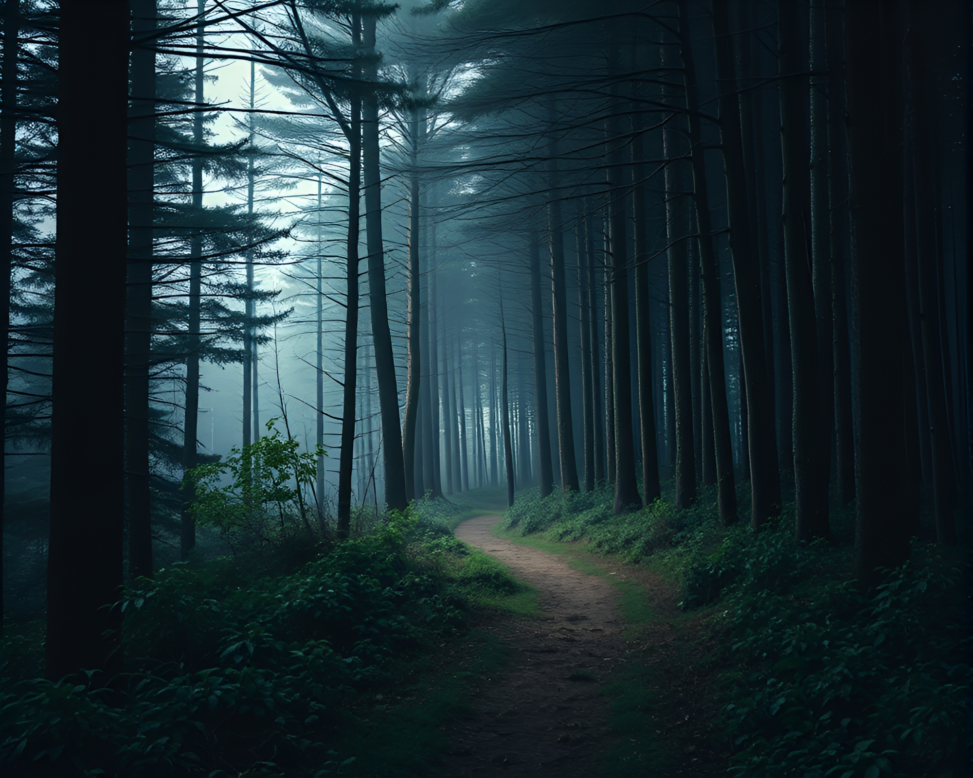 Windy Forest Path with Chromatic Aberration – free AI stock image