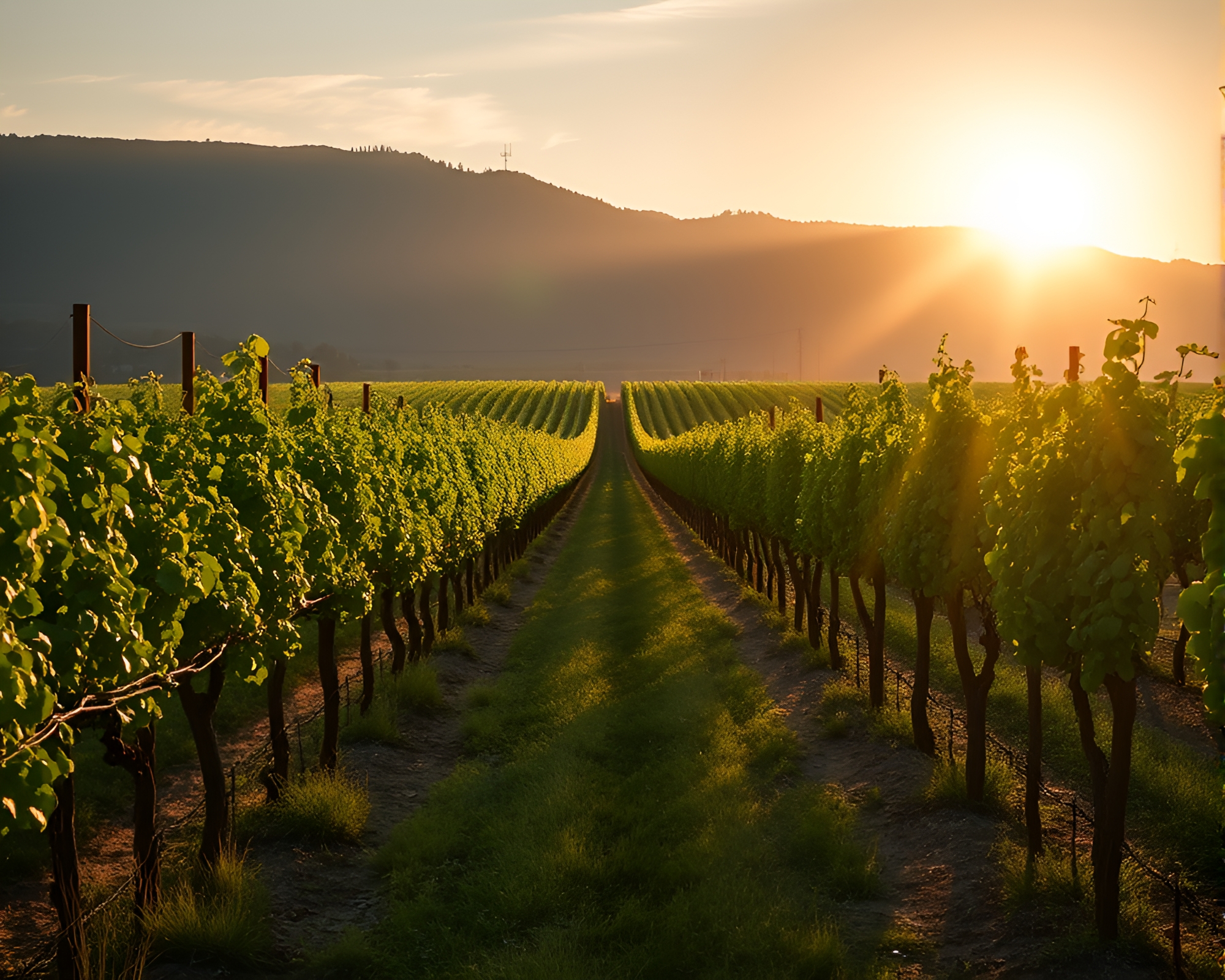 Tranquil Backlit Vineyard Rows in HDR Documentary Style – free AI stock image