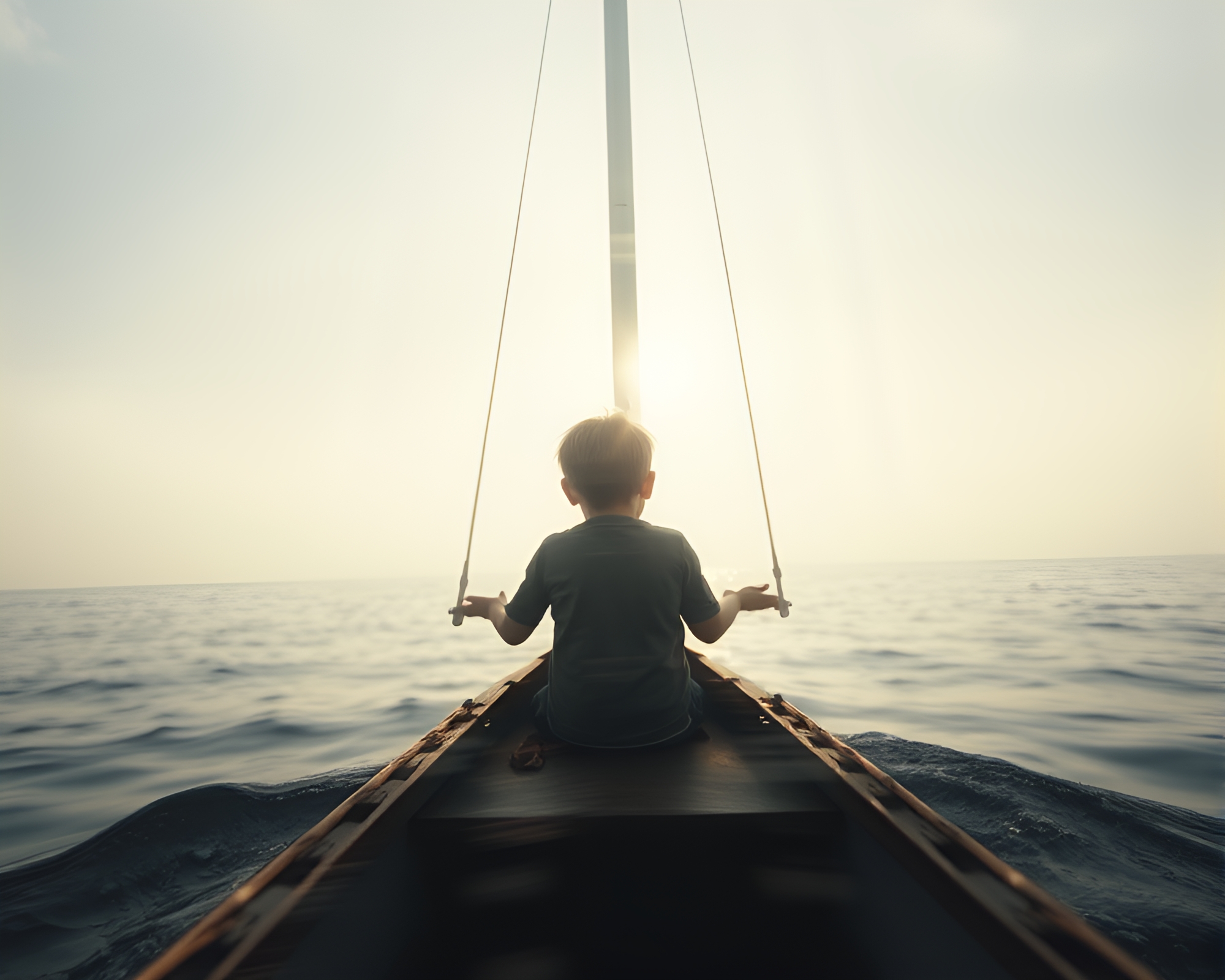 Child Sailing Boat Double Exposure Composition – free AI stock image