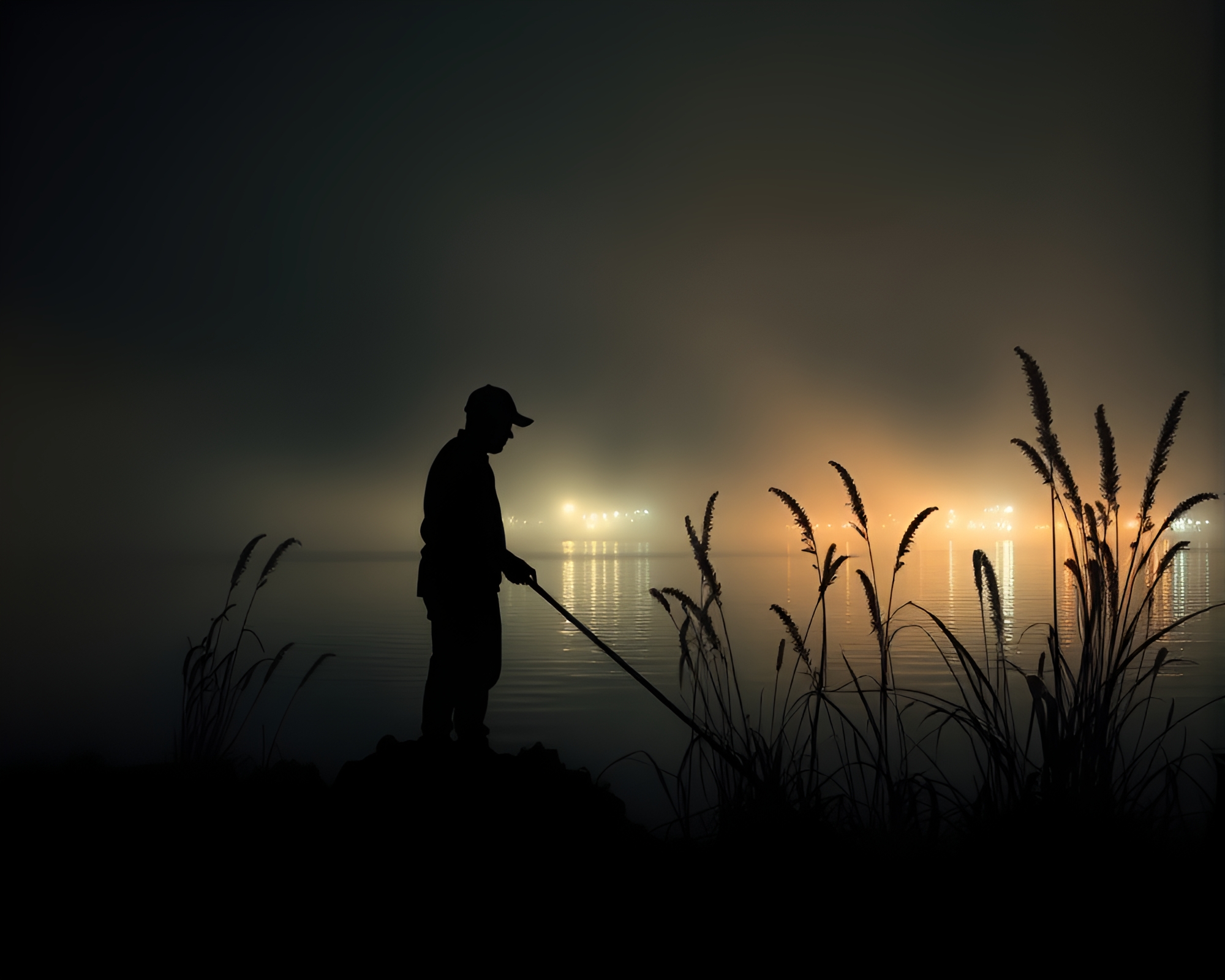 Dreamy Silhouette of Fisherman Watering Plants at Sunset – free AI stock image