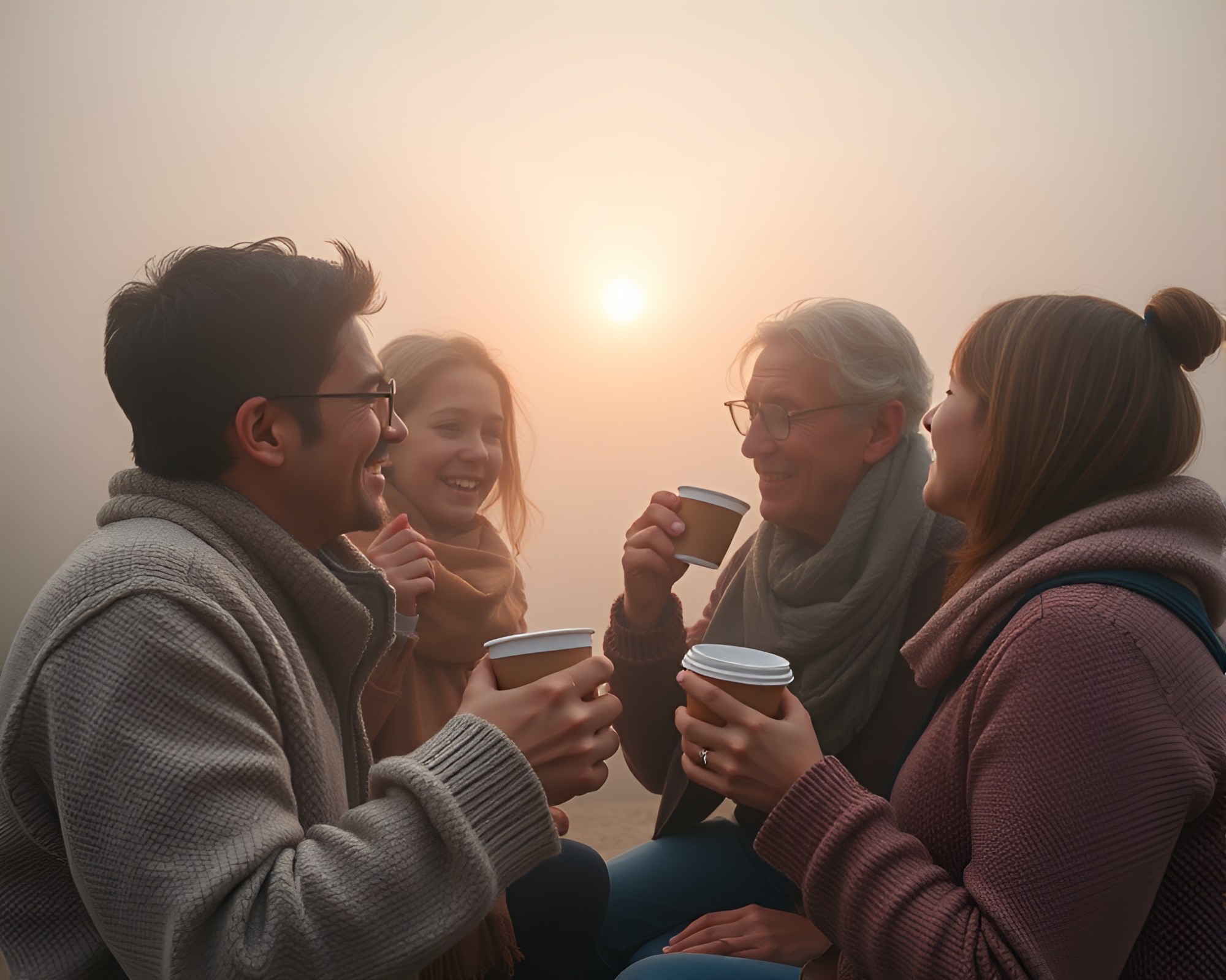 Family Coffee Time in Enchanted Forest – free AI stock image