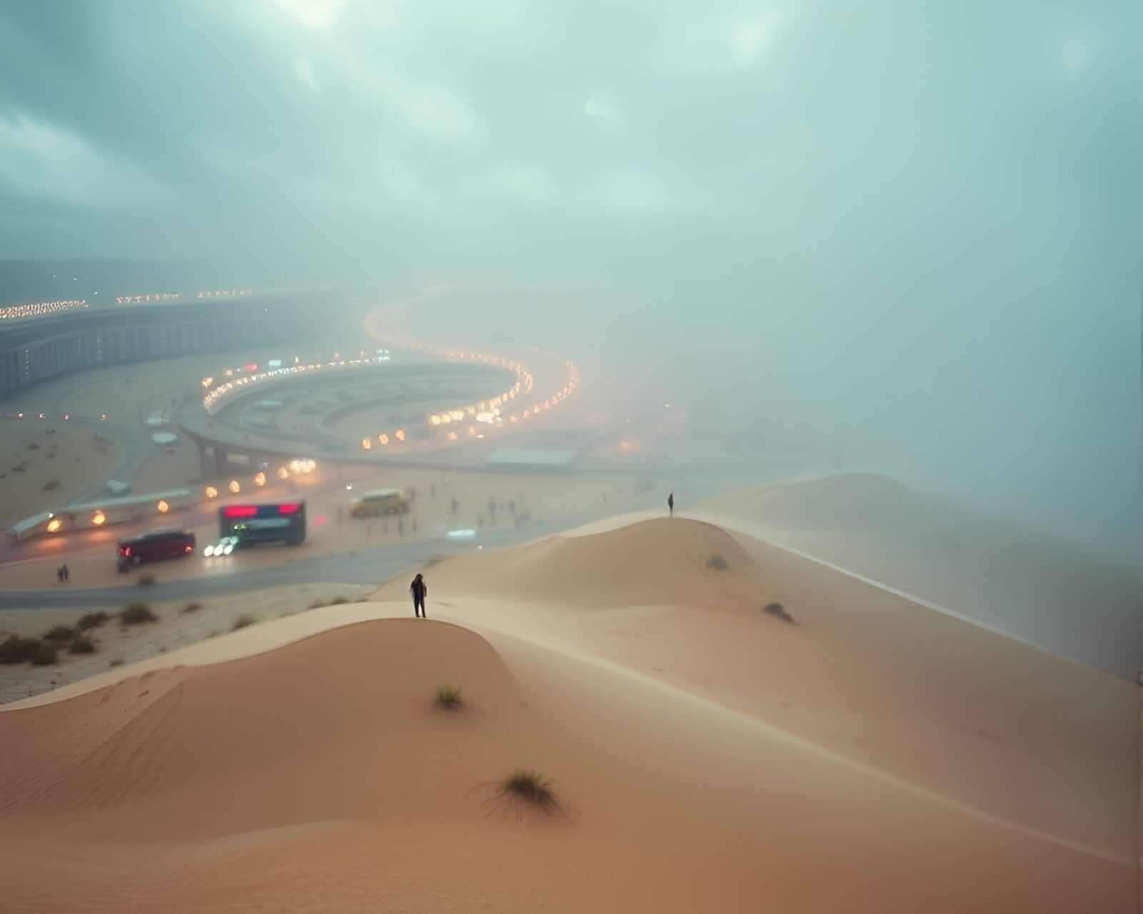 High-angle view focus stacking merge of busy desert dune
