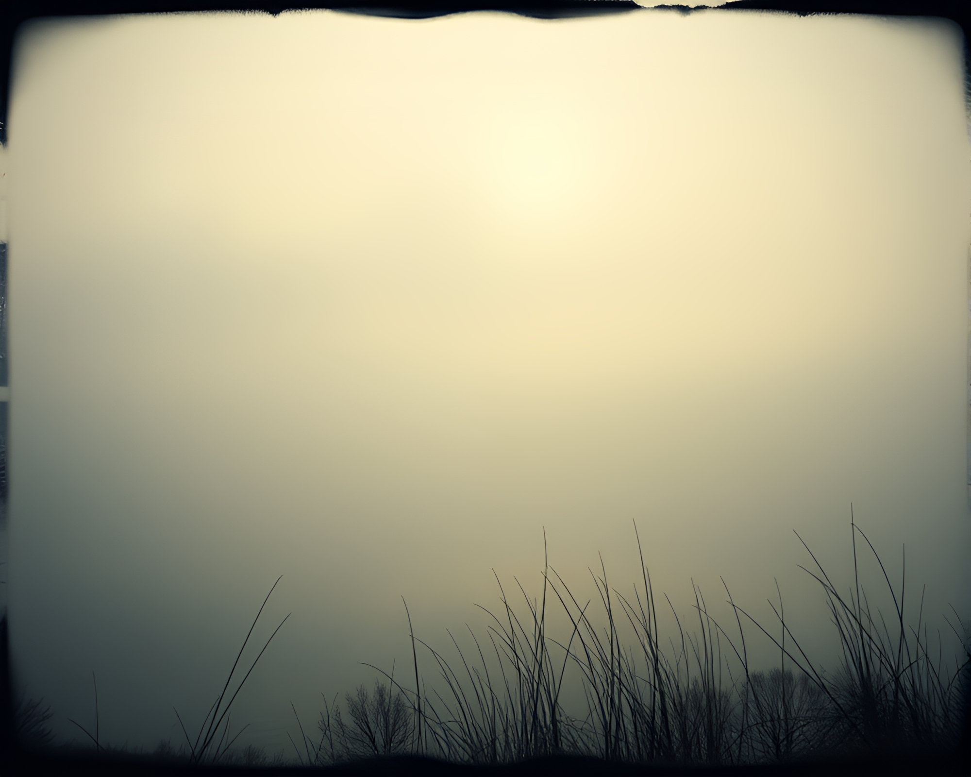 Misty Lakeside Surreal Silhouette: Vintage Chromatic Aberration – free AI stock image