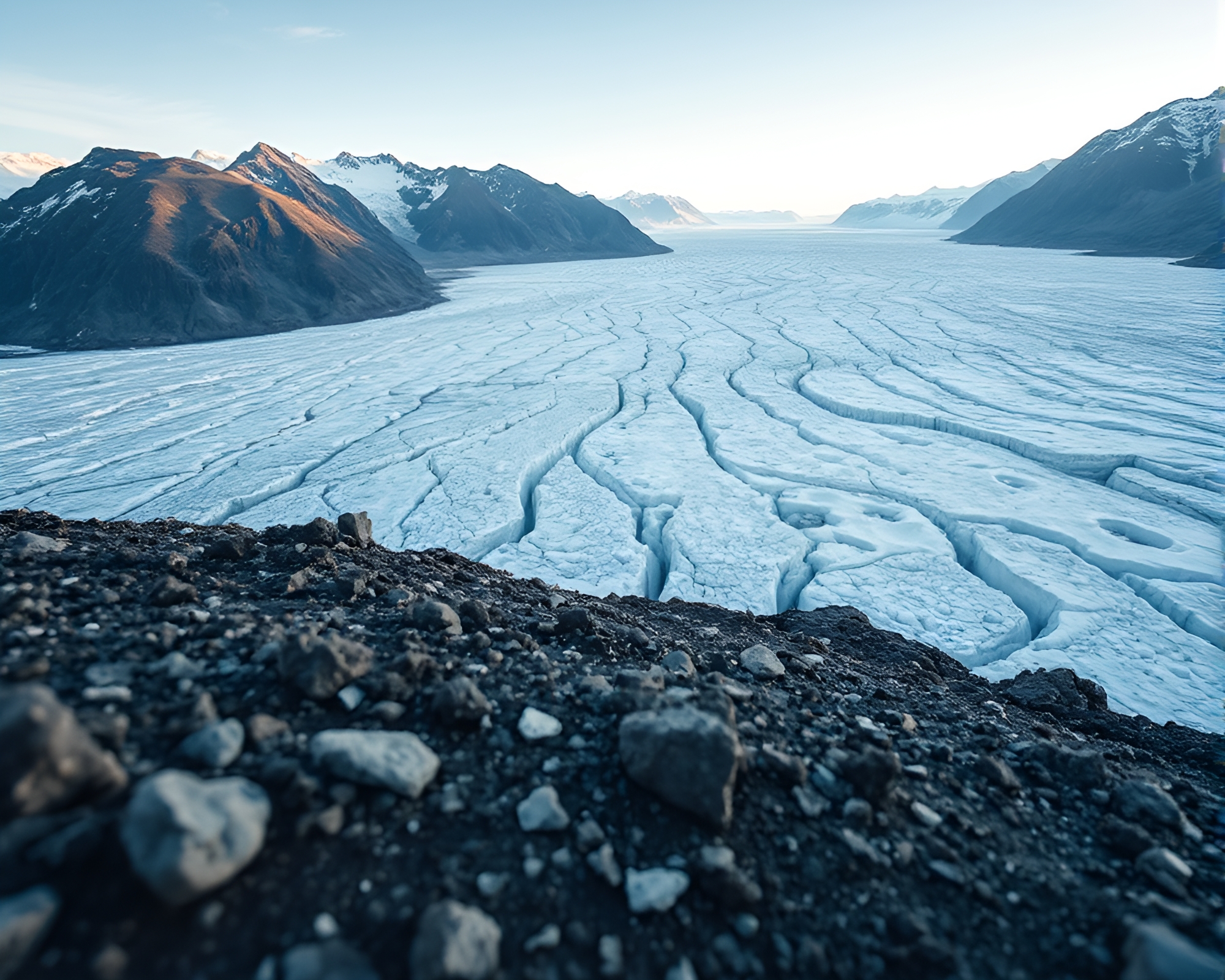 Overhead View of Icy Glacier Field – free AI stock image