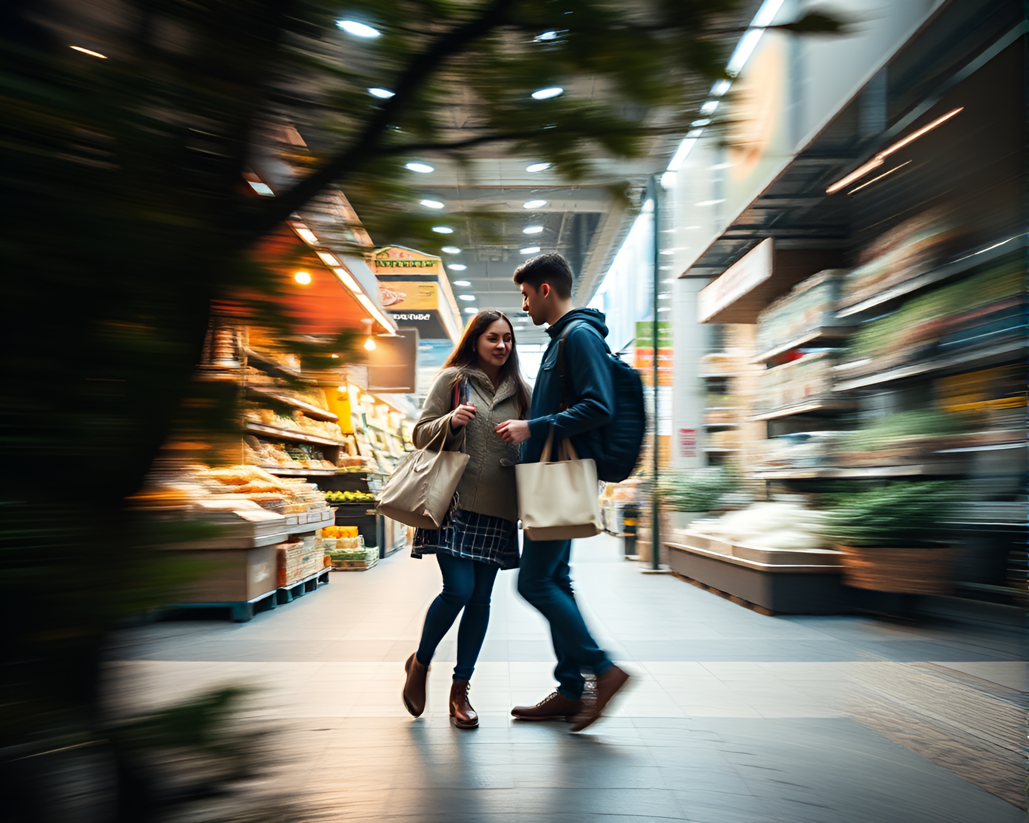 Enigmatic Wildlife Couple Groceries Shopping Double Exposure – free AI stock image