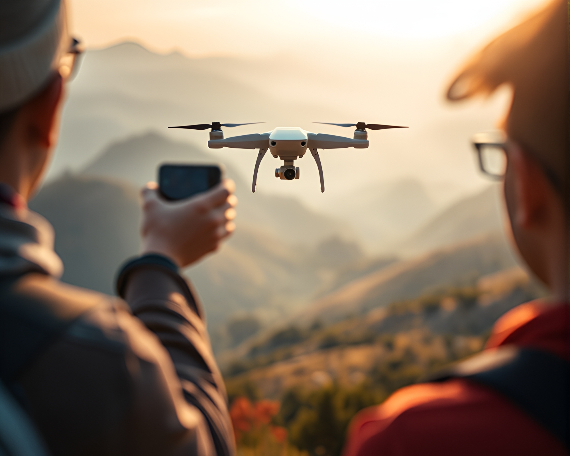 Tourist Capturing Aerial Landscape with Drone – free AI stock image