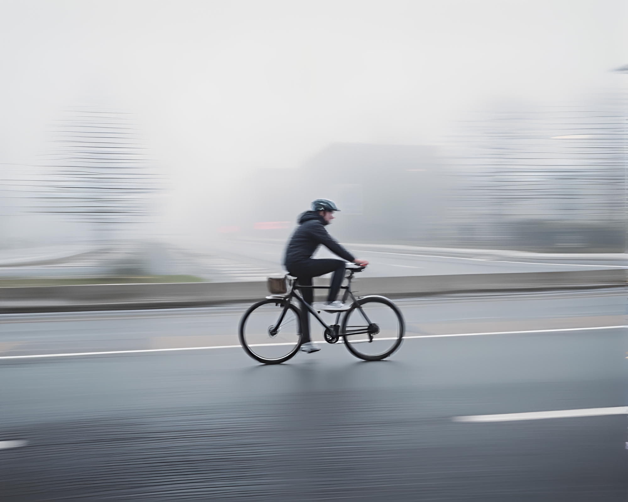Tranquil Cyclist: Long Exposure Leading Lines Composition – free AI stock image
