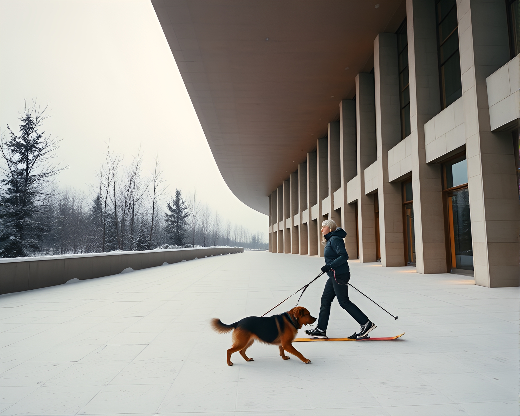 Skiing Outing with Furry Companion – free AI stock image