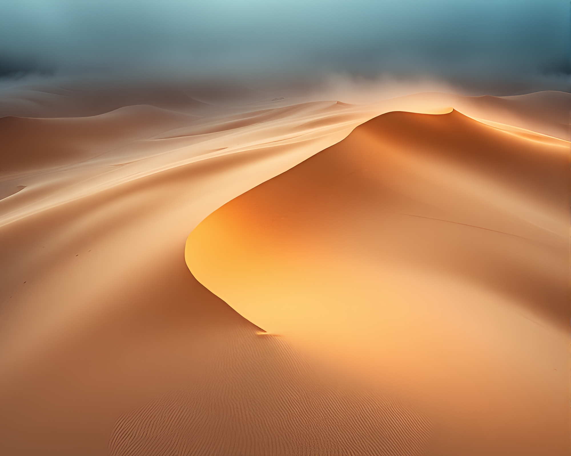 Stormy Dune Aerial View with Rim Lighting Foreground – free AI stock image