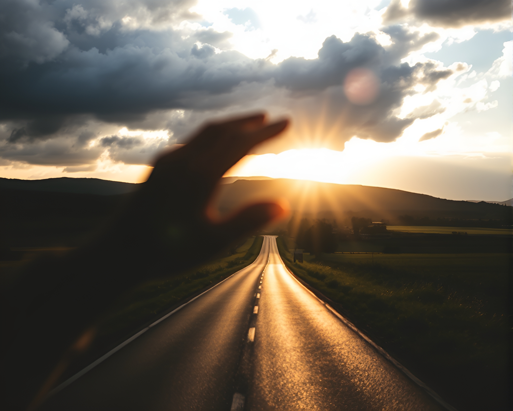 Stormy Countryside Road Silhouette with Bokeh Effect – free AI stock image