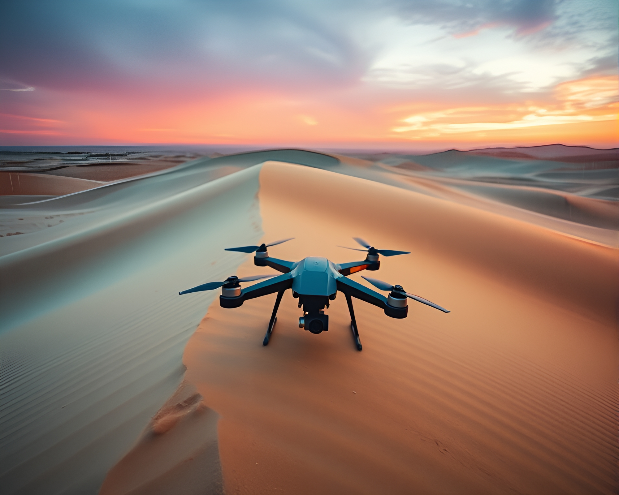 Neon Rain in Desert Dunes: Surreal Contrast Merge – free AI stock image