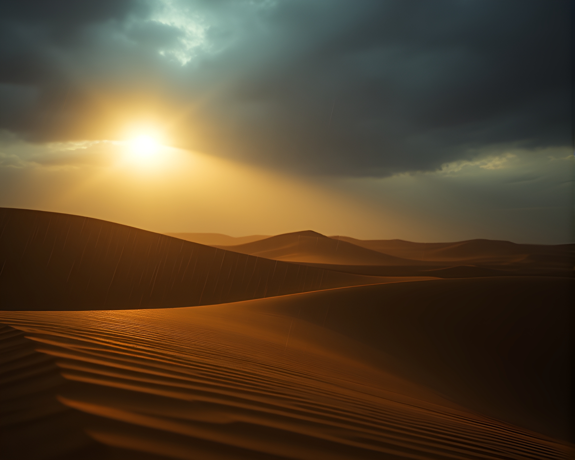 Ethereal Desert Rain: Backlit Dune Discovery – free AI stock image