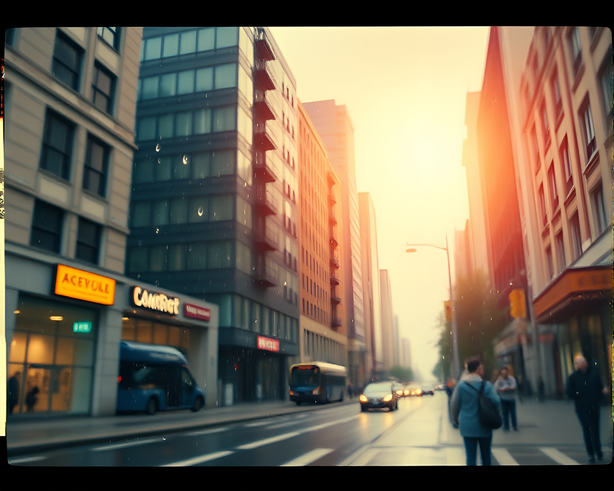 Sunny Rain in Pastel Cityscape Panorama – free AI stock image