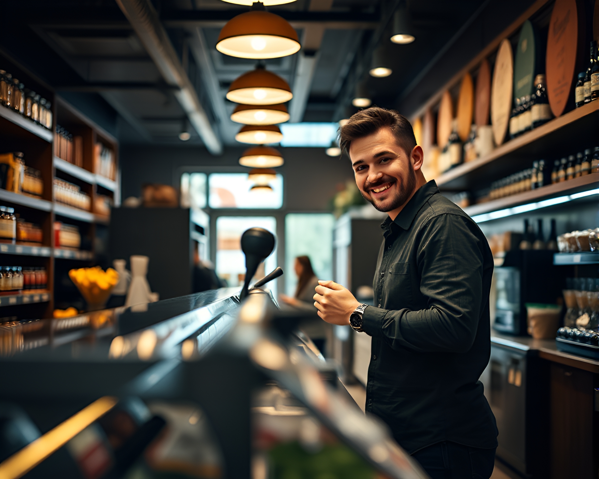Barista at the Moody Grocery Store – free AI stock image