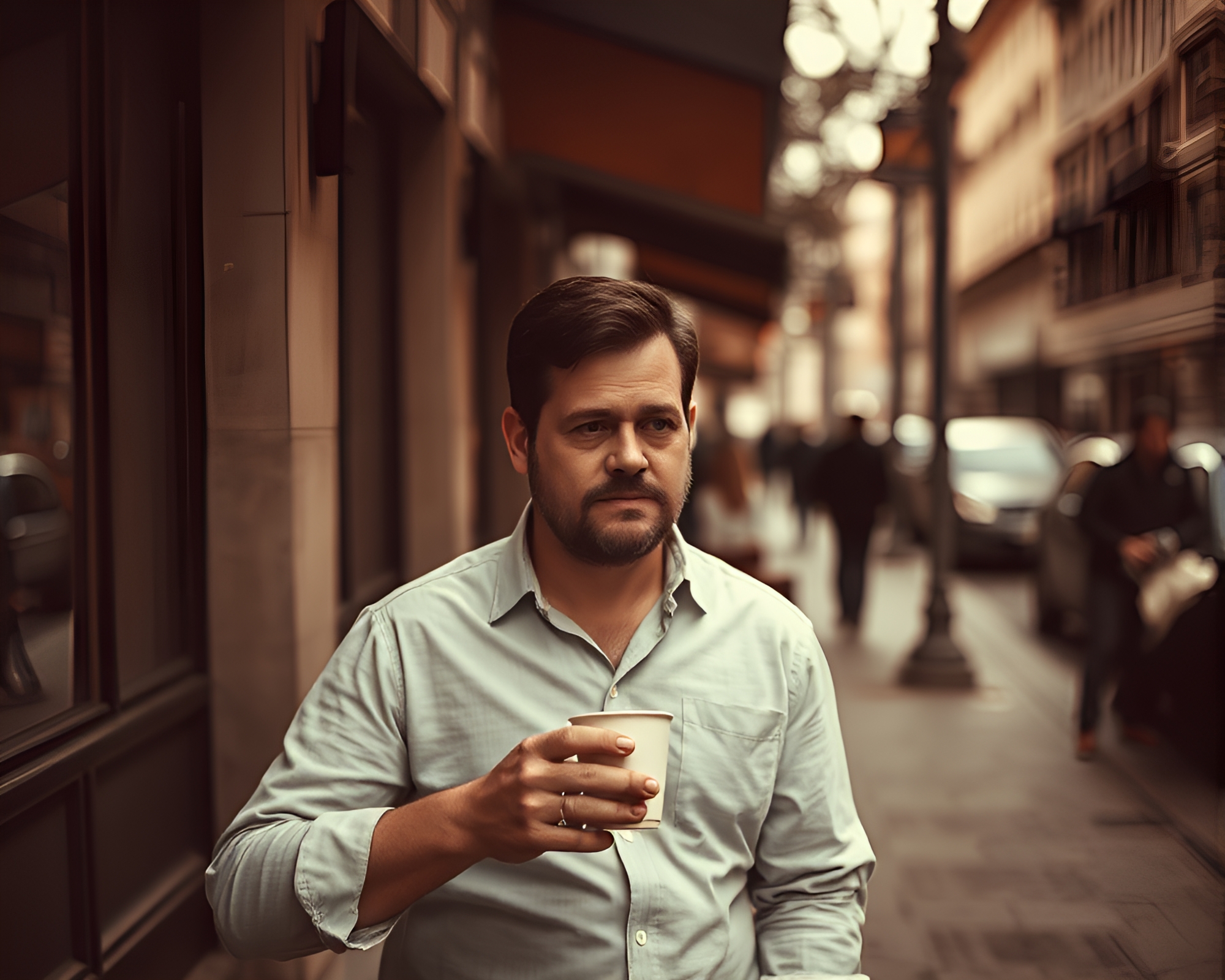 Serenity in the City: Coffee Break with Negative Space – free AI stock image