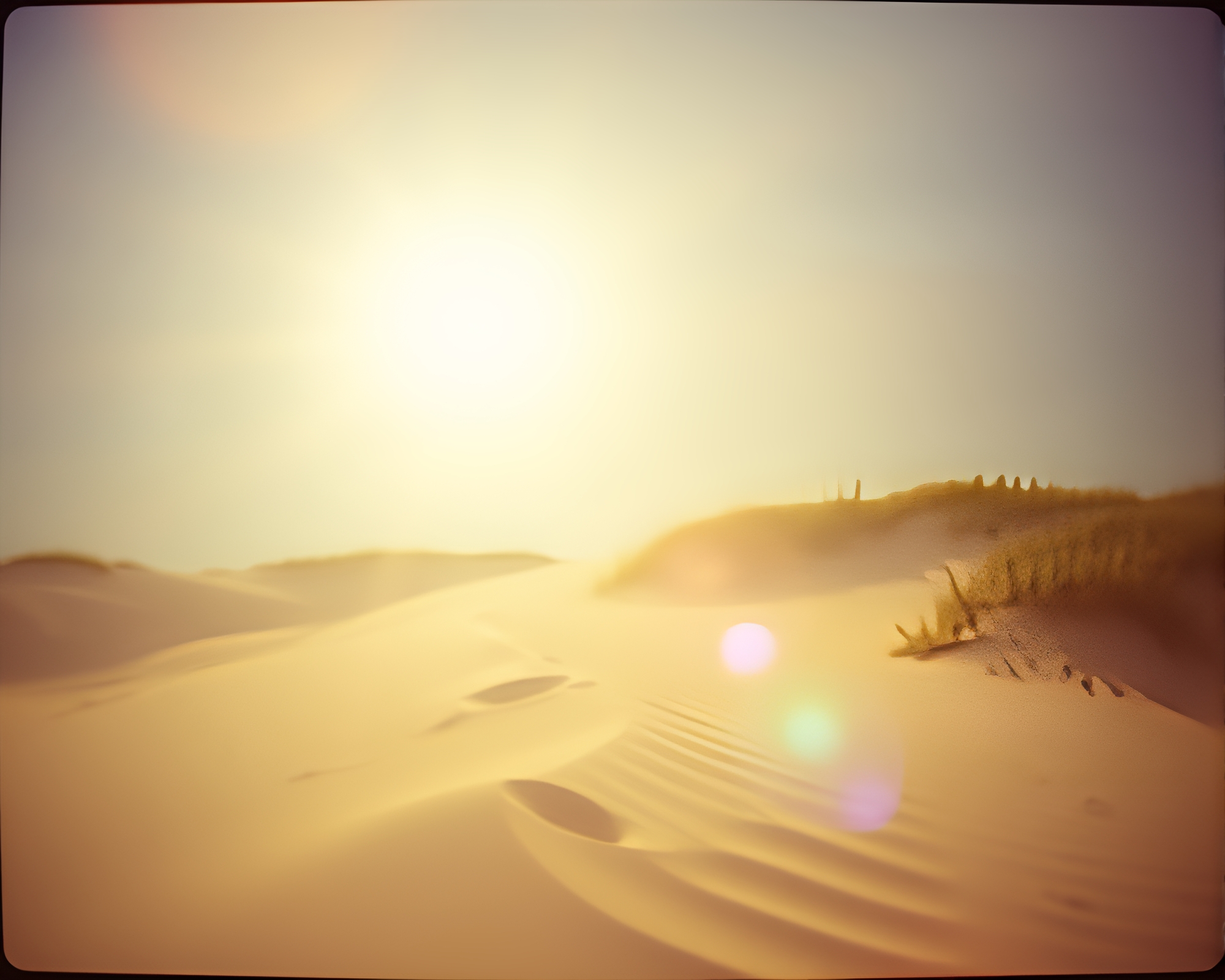 Rainy Sand Dune Under Polaroid Skies – free AI stock image