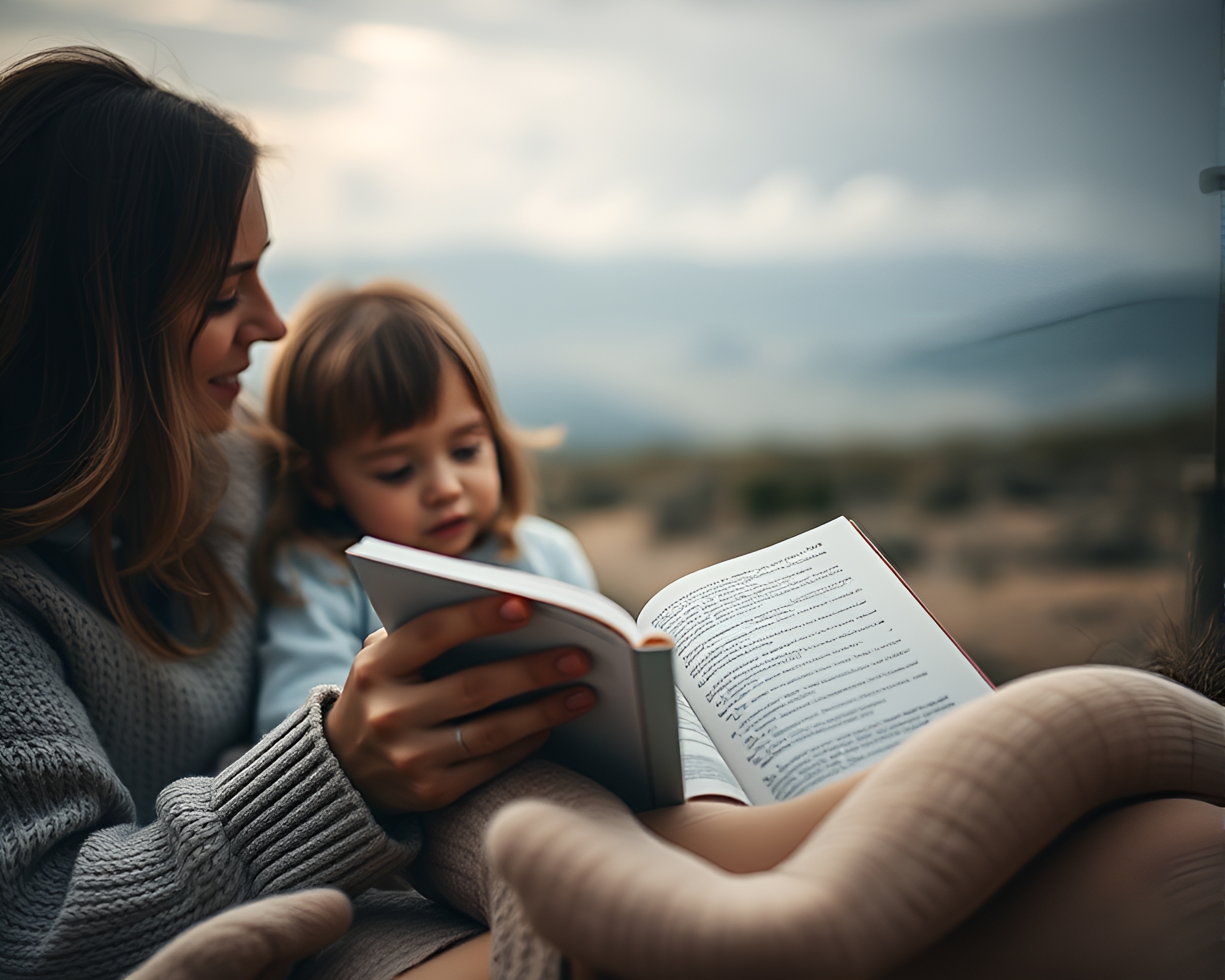 Macro Family Reading Book, Peaceful Landscape Composition – free AI stock image