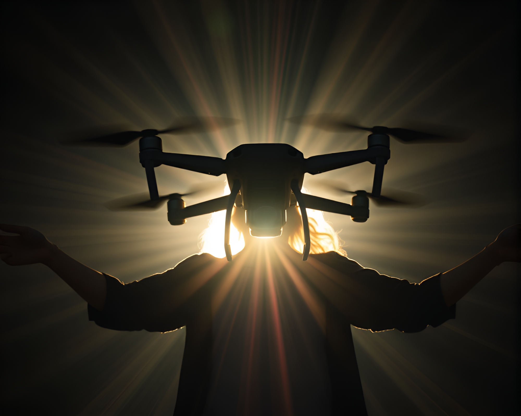 Ethereal Drone Operator in Backlit Ominous Dance – free AI stock image