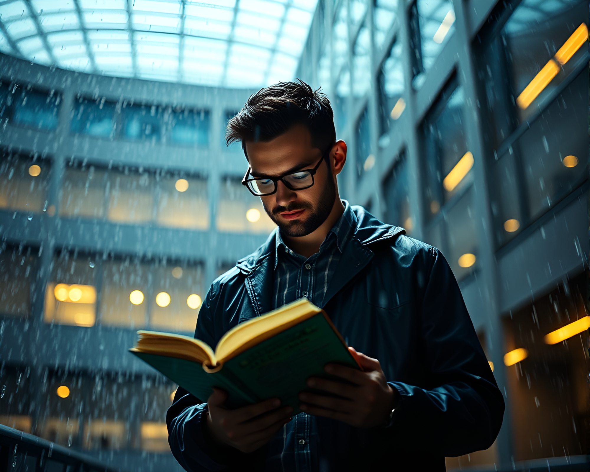 Rainy Day Reading in Clinical Minimalism – free AI stock image