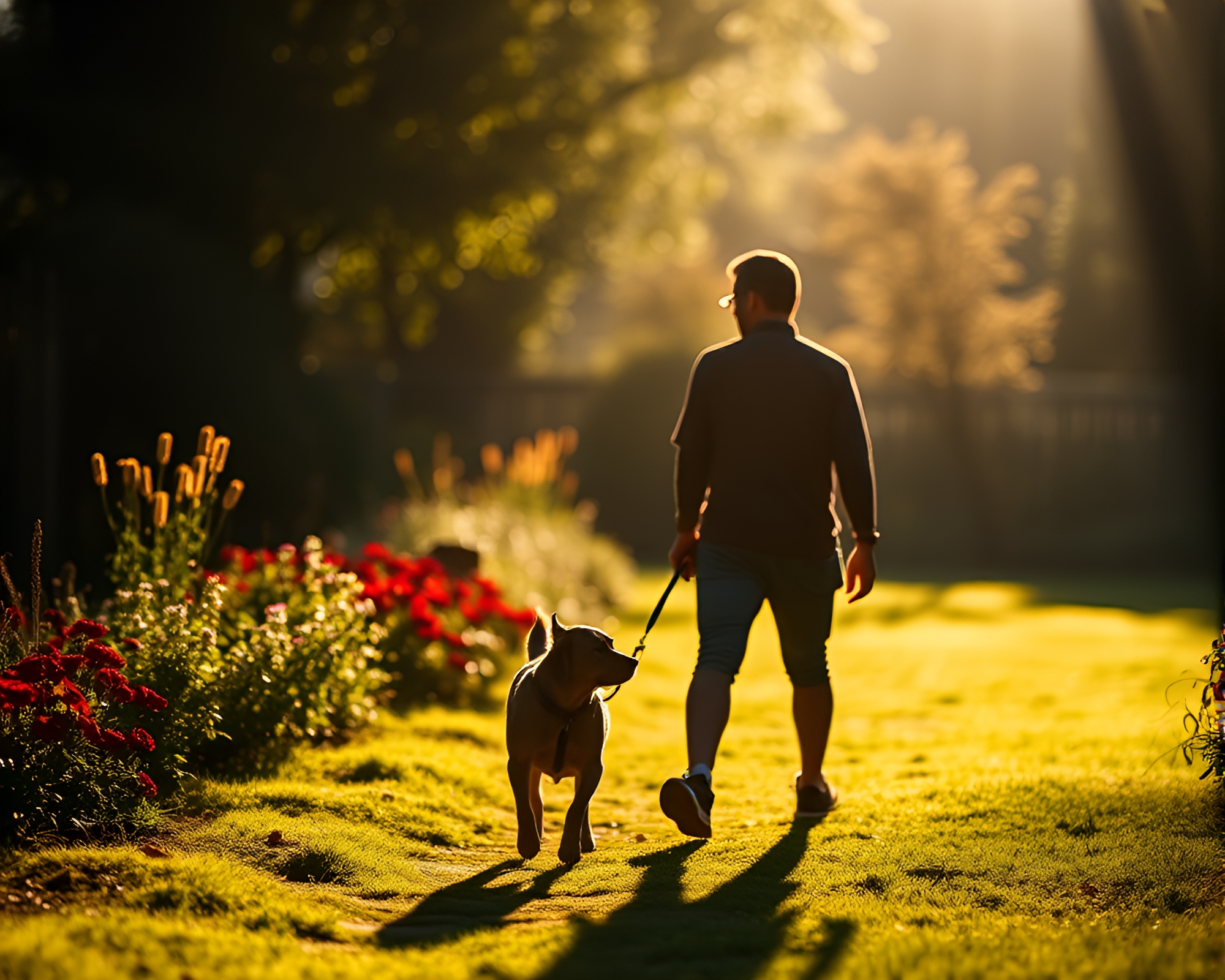 Gardener and Dog Silhouette Merge in Dreamy Light – free AI stock image
