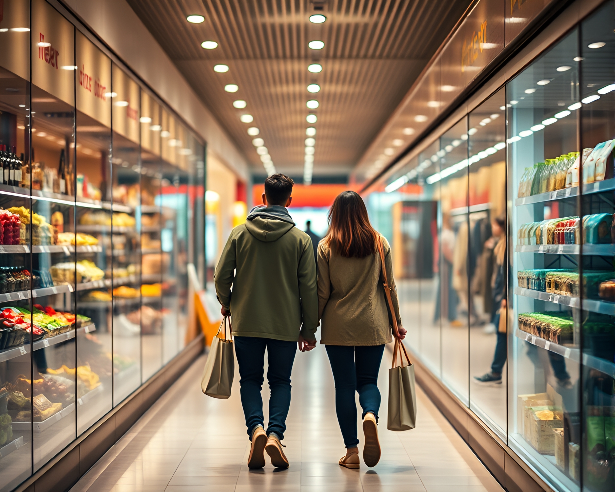 Dreamy Grocery Shopping Reflections – free AI stock image