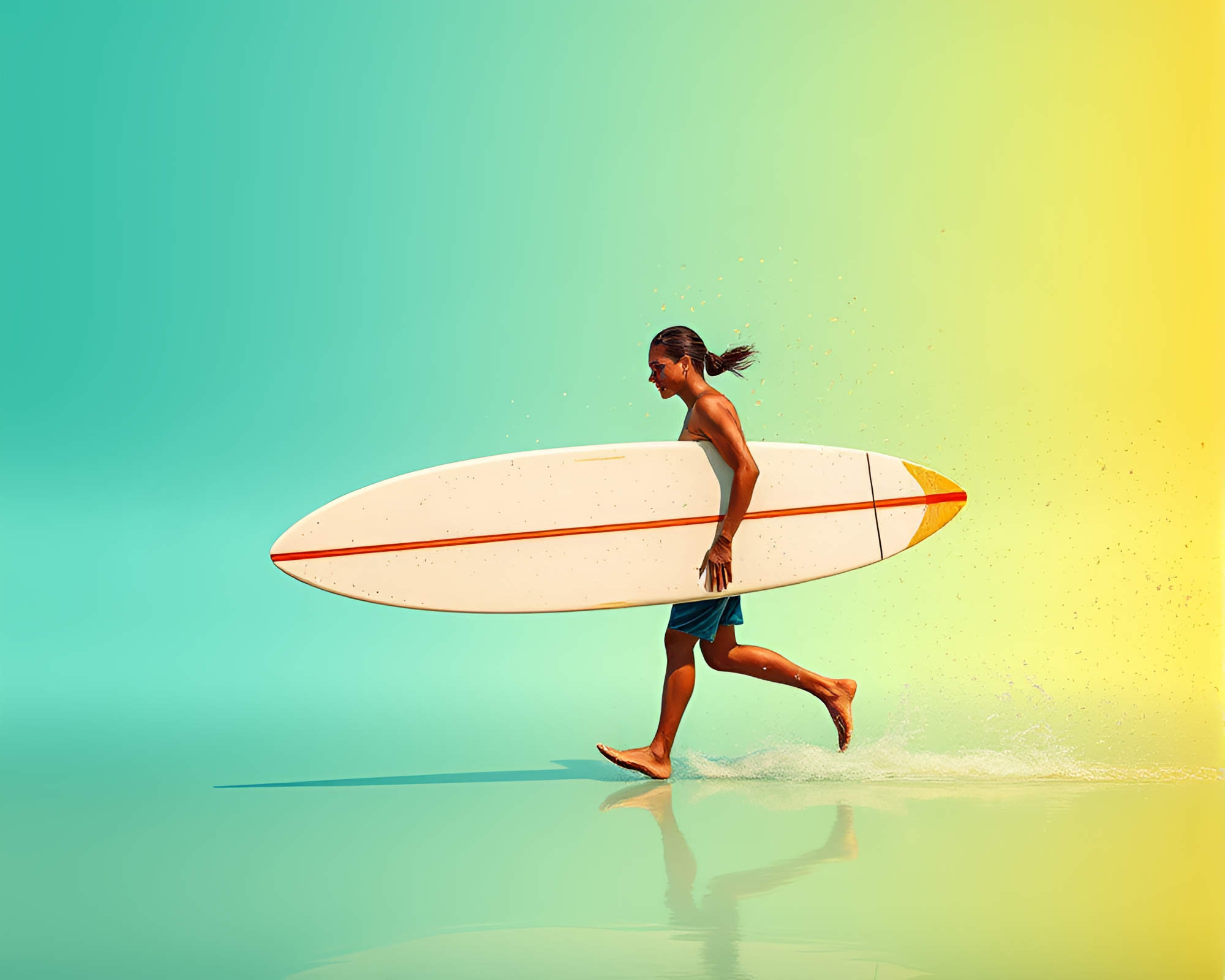 Vibrant Minimalist Surfer Walking Dog Food Photography – free AI stock image