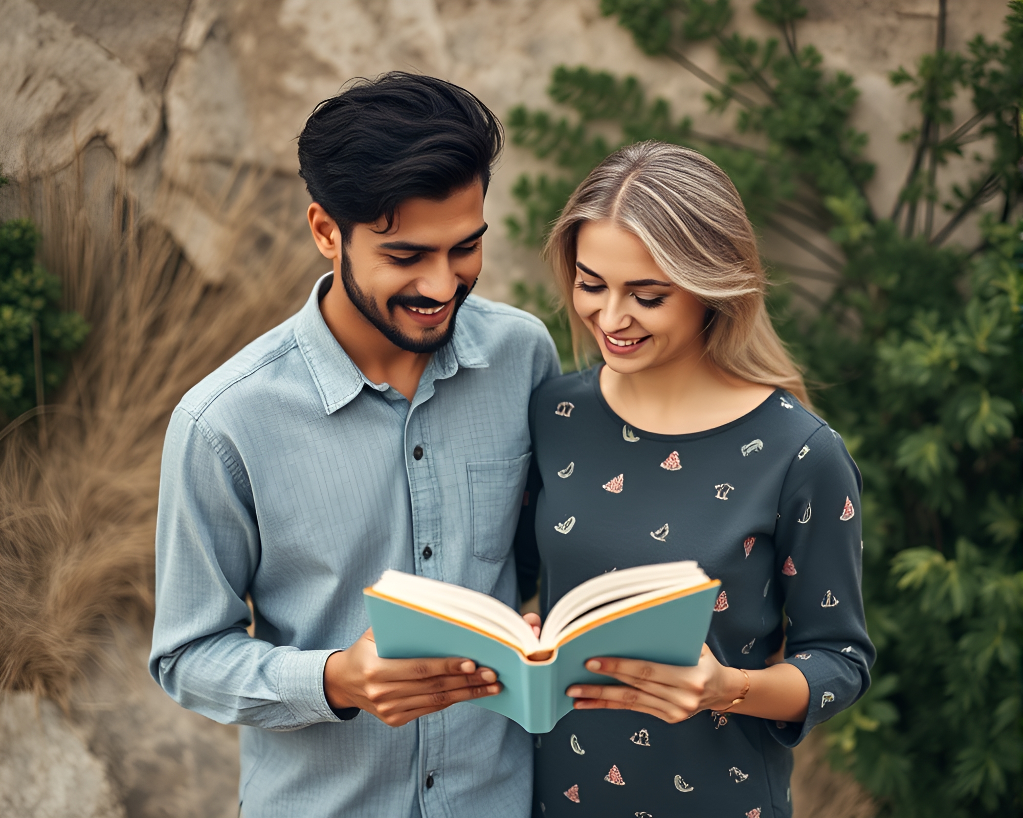 Vibrant Aerial Couple Reading Book Photography – free AI stock image