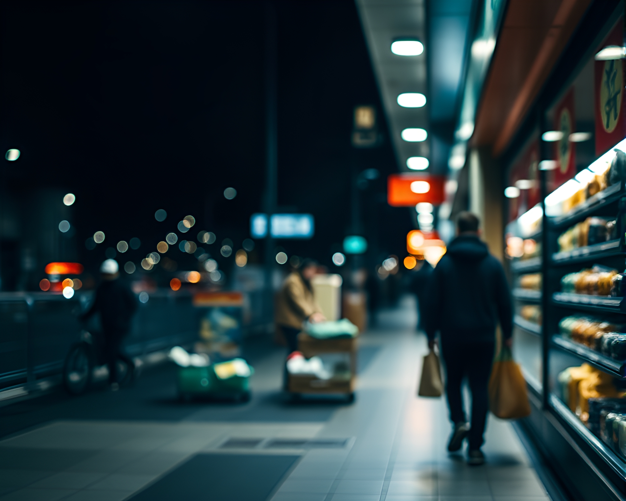 Eerie Grocery Store Encounter on Haunted Street – free AI stock image