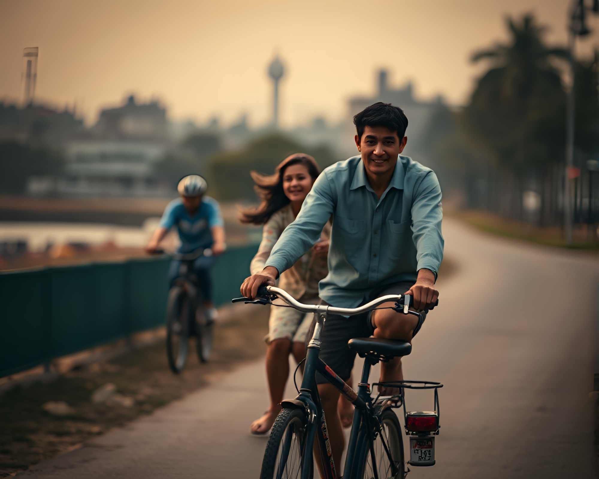 Vintage family bike ride in dark setting – free AI stock image