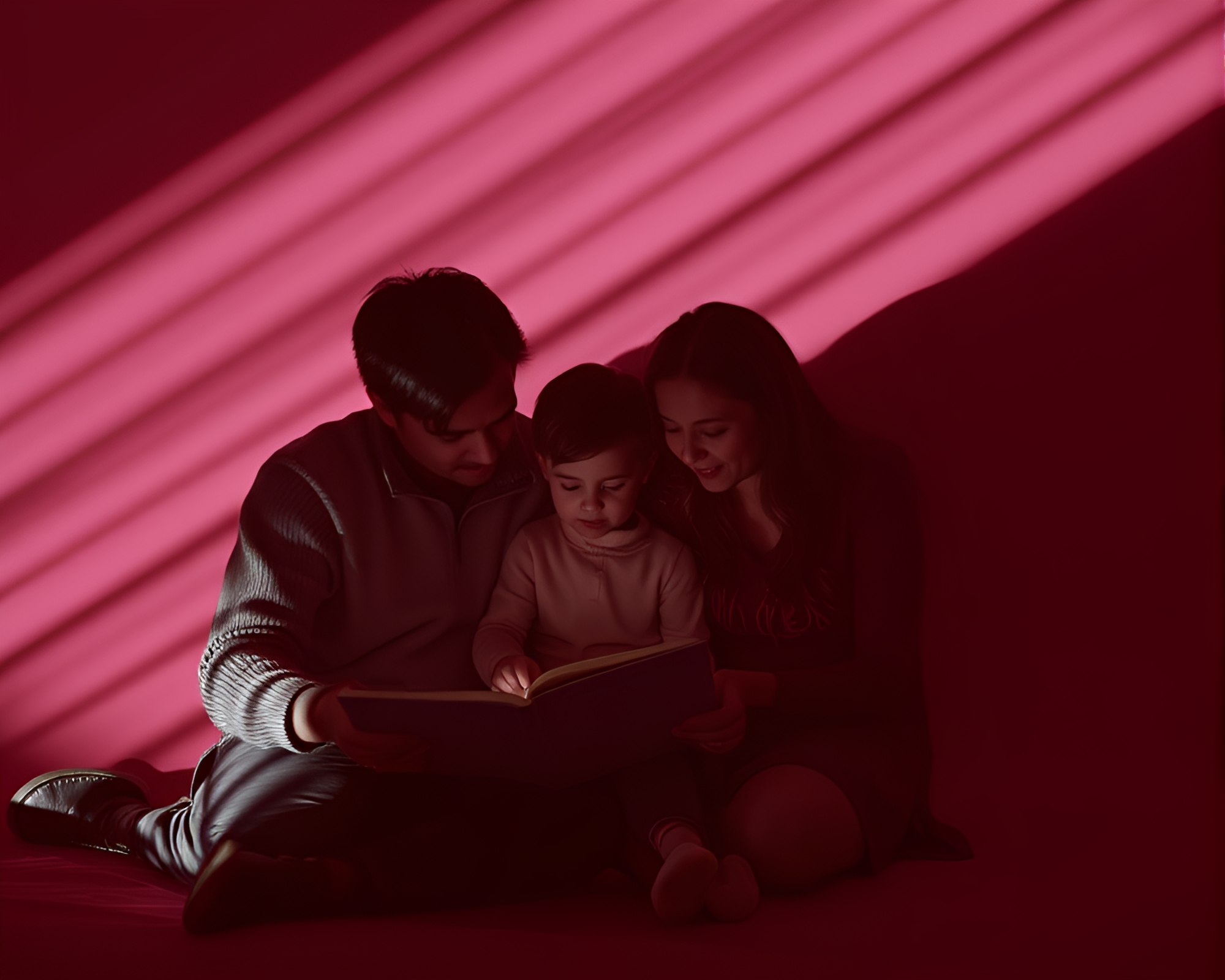 Infrared Family Reading Book Silhouette Scene – free AI stock image