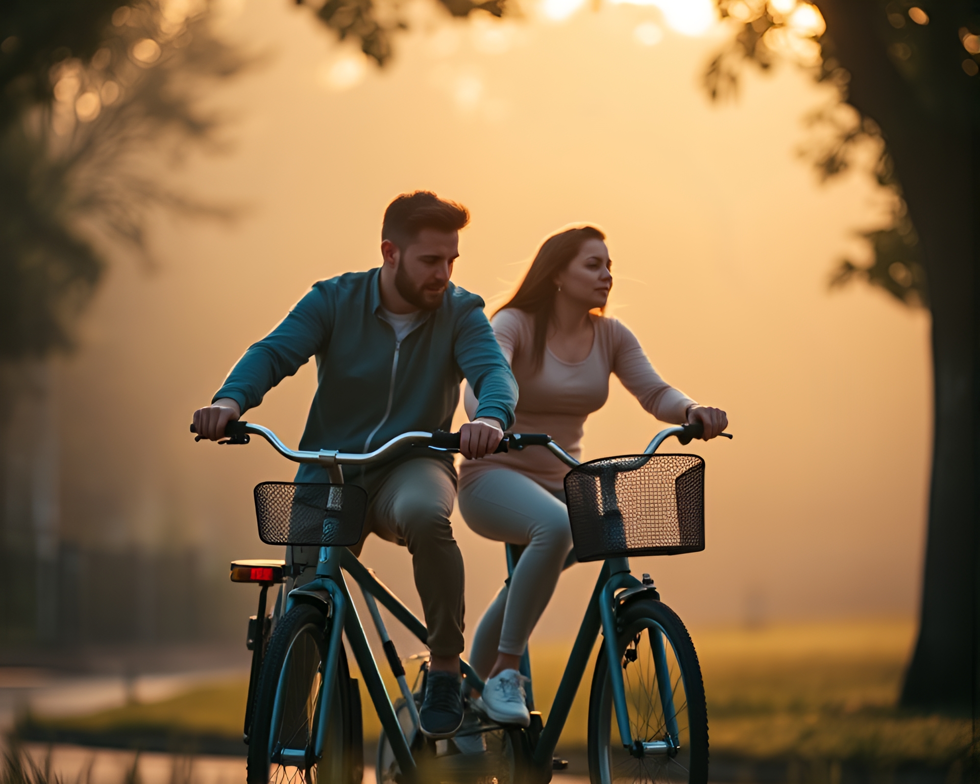 Romantic Couple on Bicycle in Dreamy Food Photography Style – free AI stock image