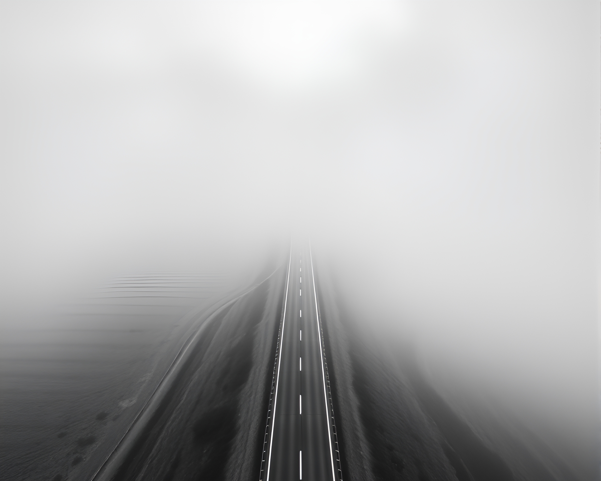 Foggy Countryside Road Chaos in Monochrome – free AI stock image