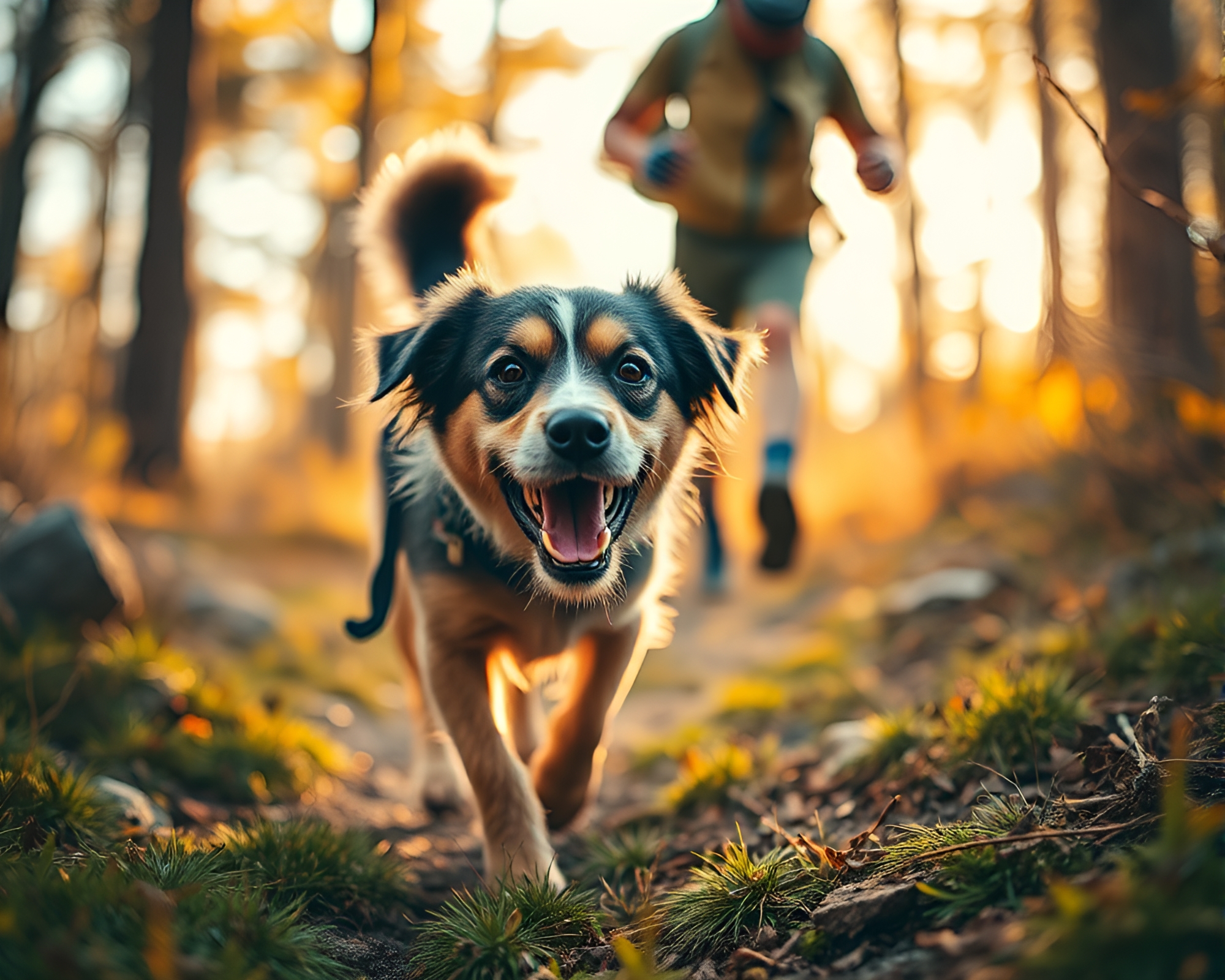 Vibrant Chaos: Hiker and Dog in Macro Adventure – free AI stock image