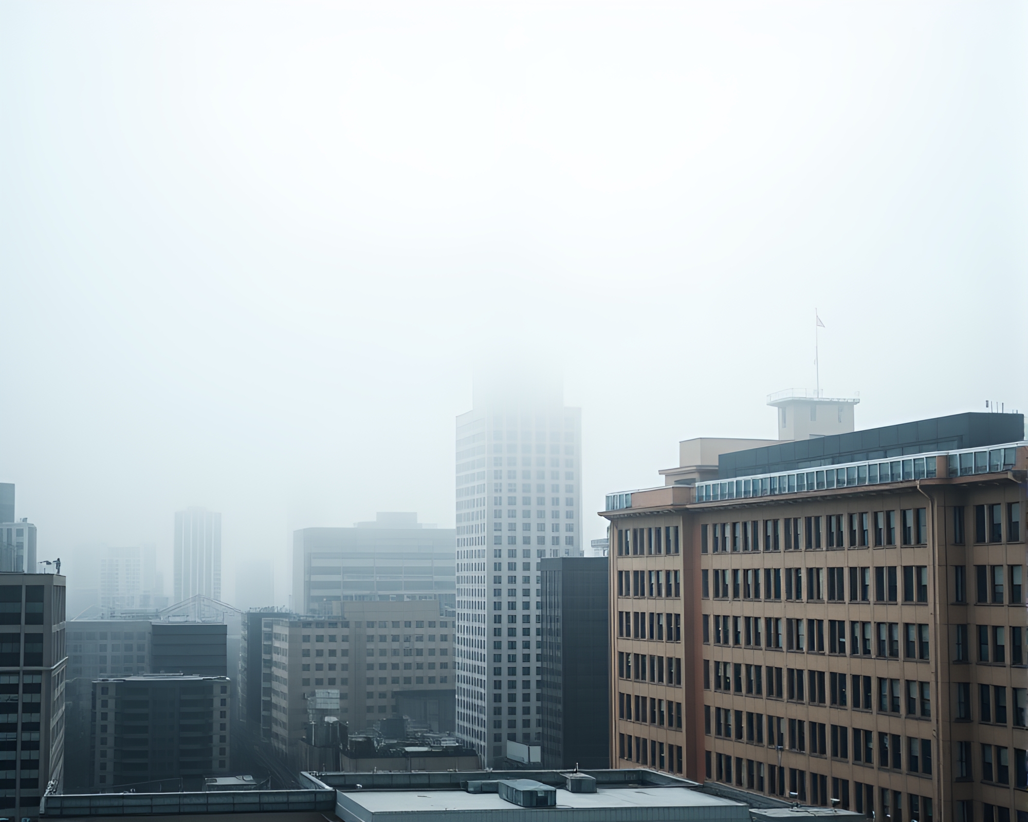 Foggy Urban Skyline in Shallow Depth of Field – free AI stock image