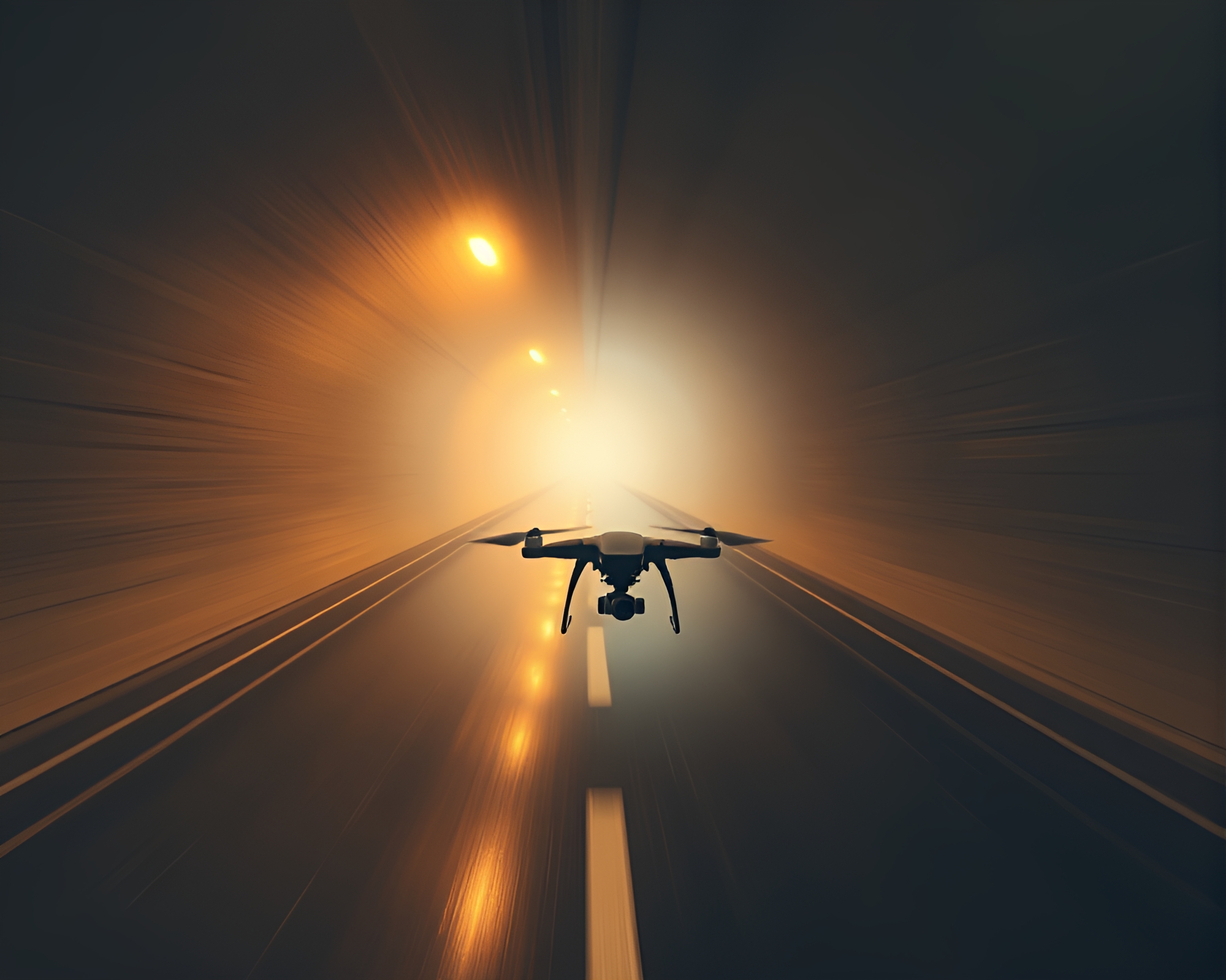 Foggy Tunnel Entrance Rainy Drone Photography Motion Blur – free AI stock image