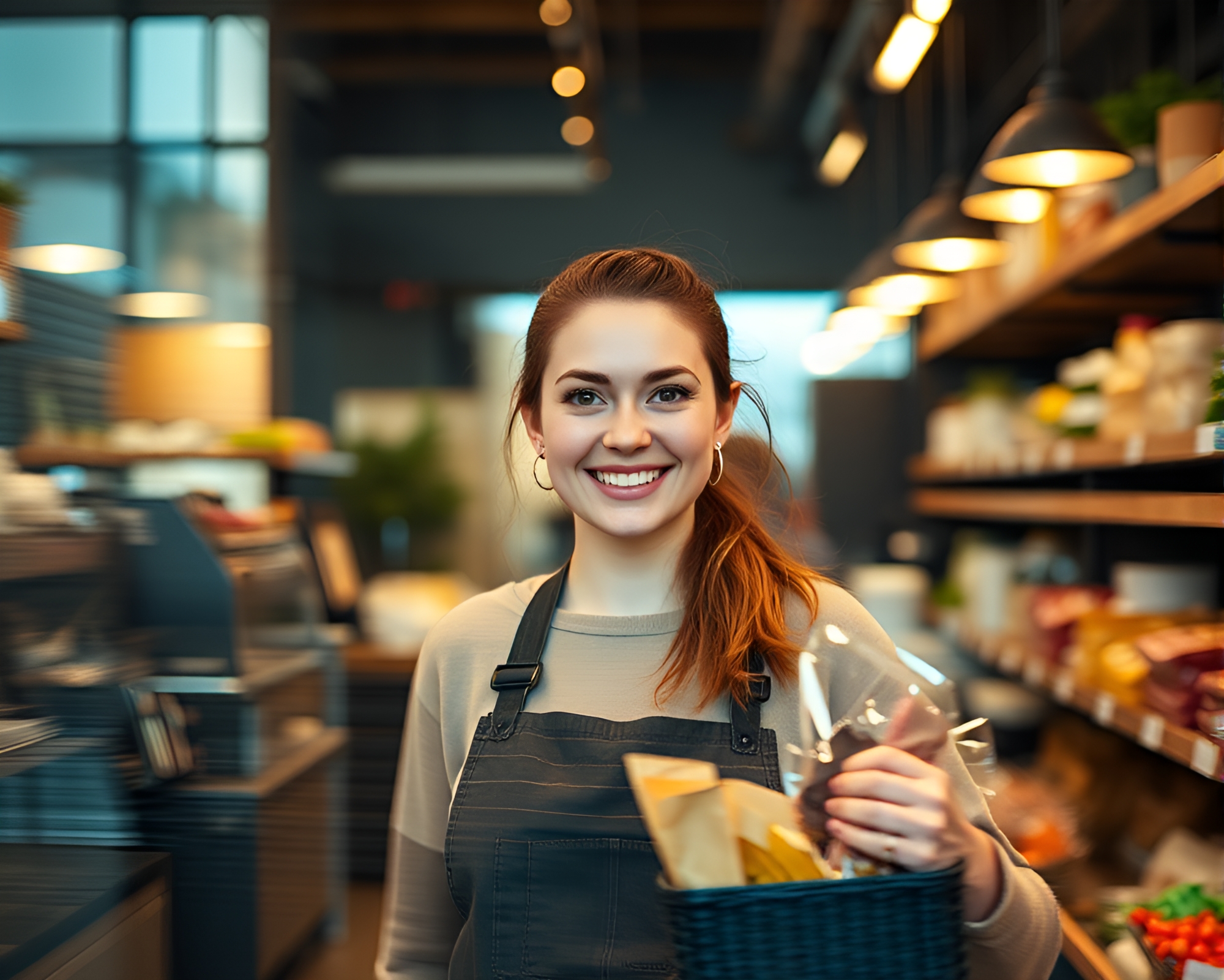 Stormy Groceries: Barista at the Market in Motion Blur – free AI stock image