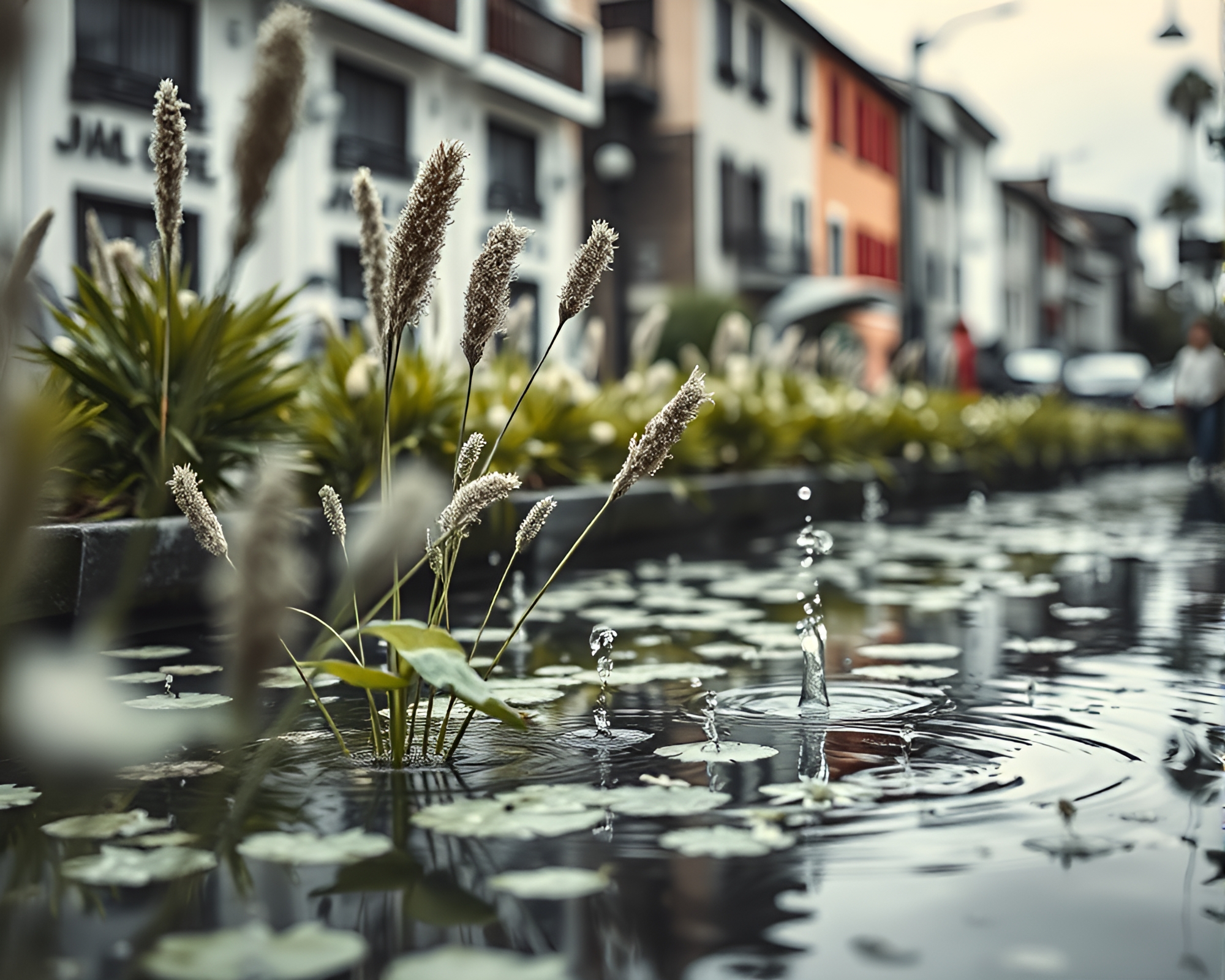 Tourist Watering Flowers in Nostalgic Monochrome Scene – free AI stock image