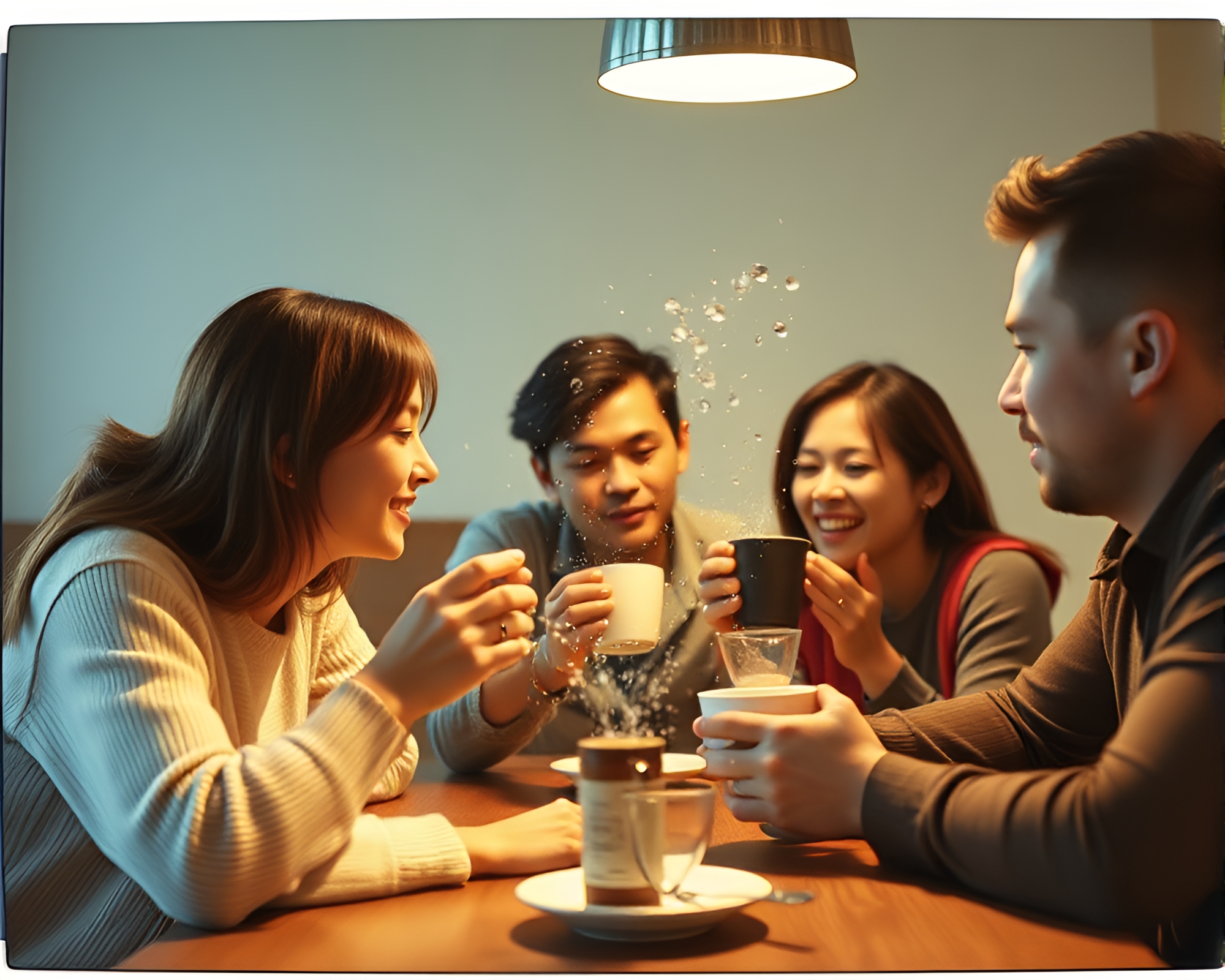 Family Coffee Time: Polaroid Panoramic Bliss – free AI stock image