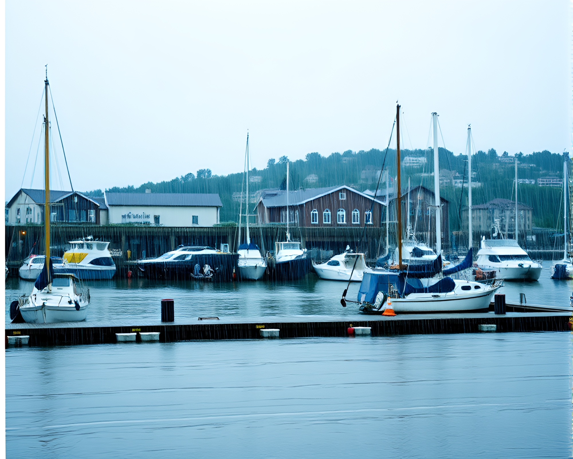 Rainy Harbor Energy: Pastel Film Photography Composition – free AI stock image