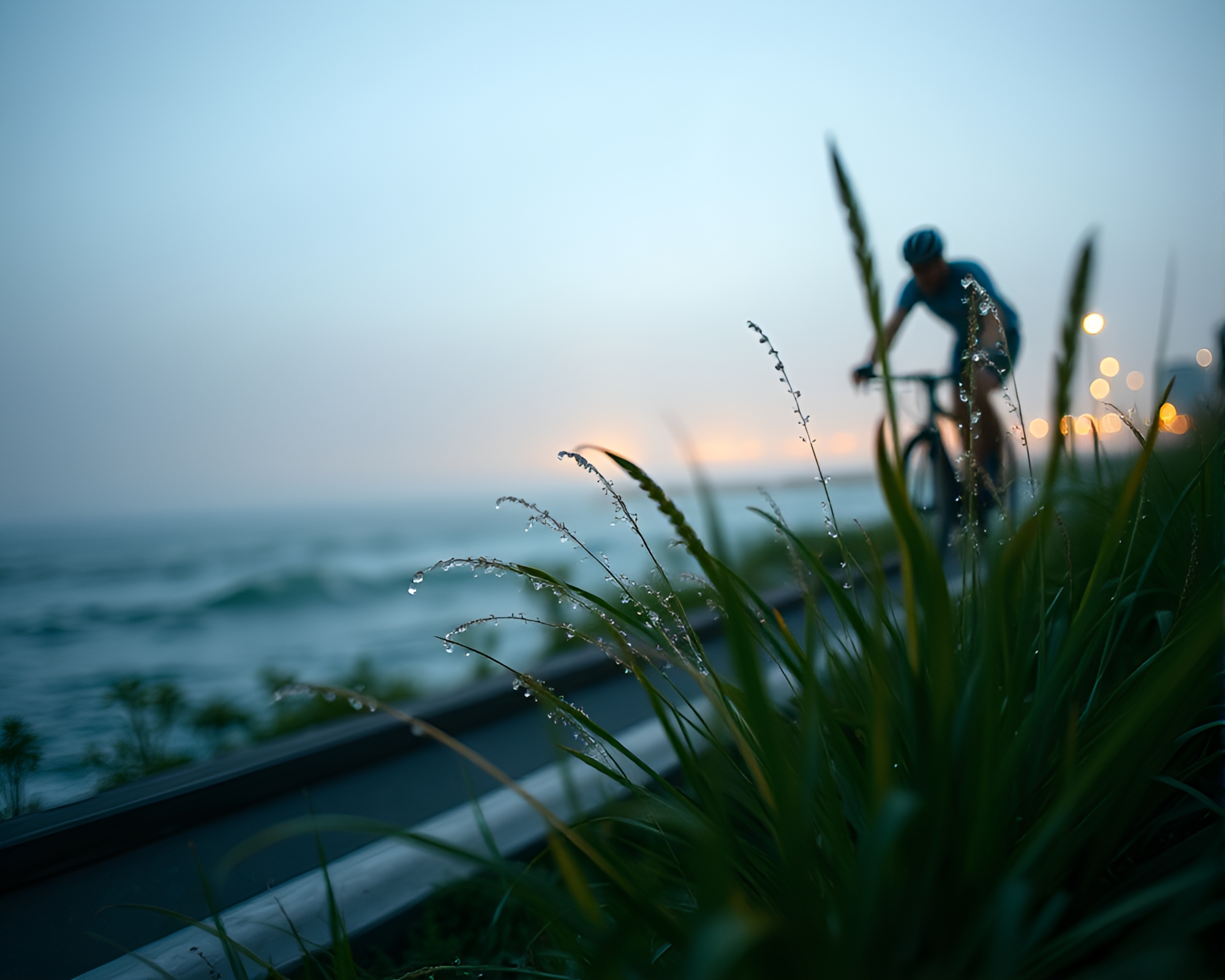 Cyclist Orchestrating Plant Symphony in Soft Backlit Glow – free AI stock image