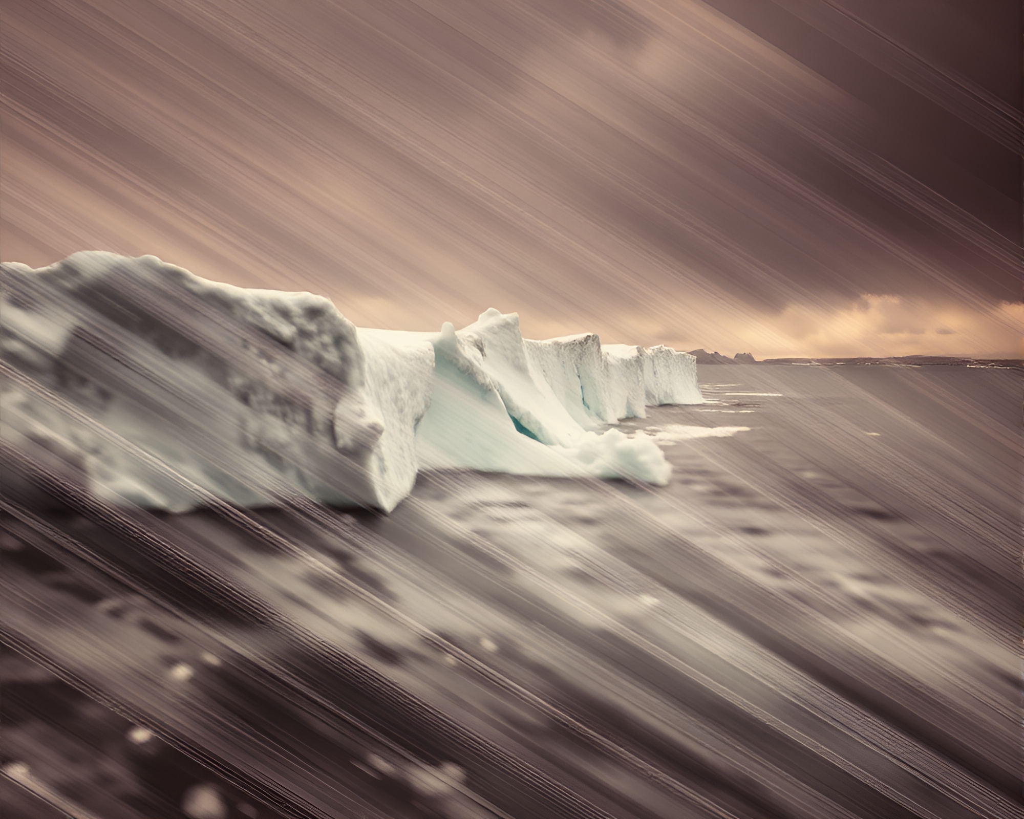 Ethereal Sepia Iceberg Encounter under Stormy Skies – free AI stock image