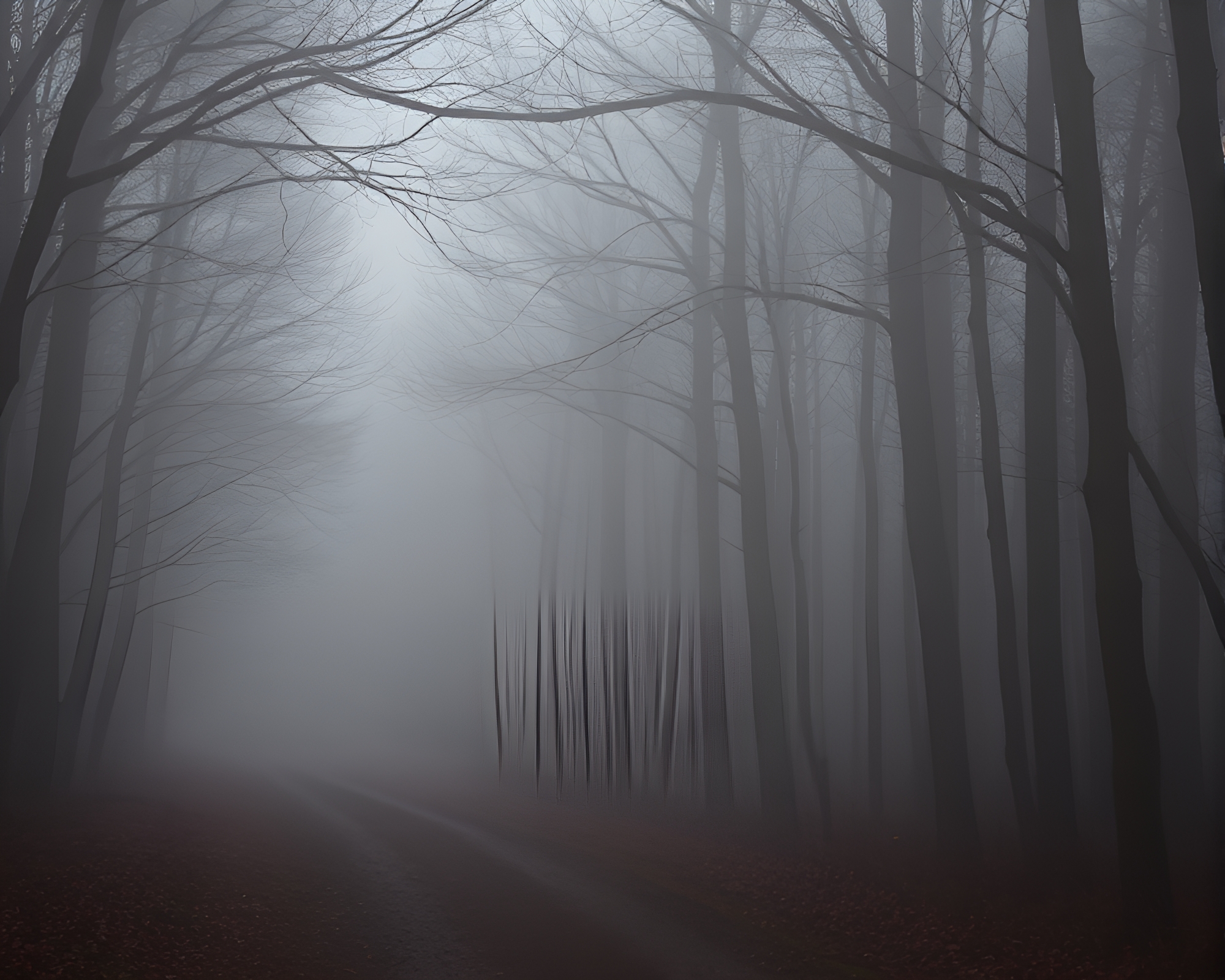 Misty Forest Path: Shadows of Nature’s Embrace – free AI stock image