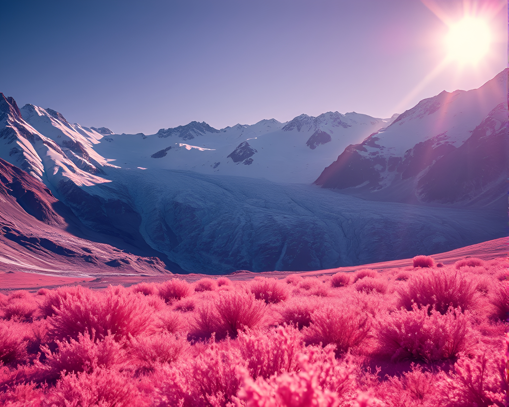 Neon Glacier: Mystical Infrared Landscape – free AI stock image