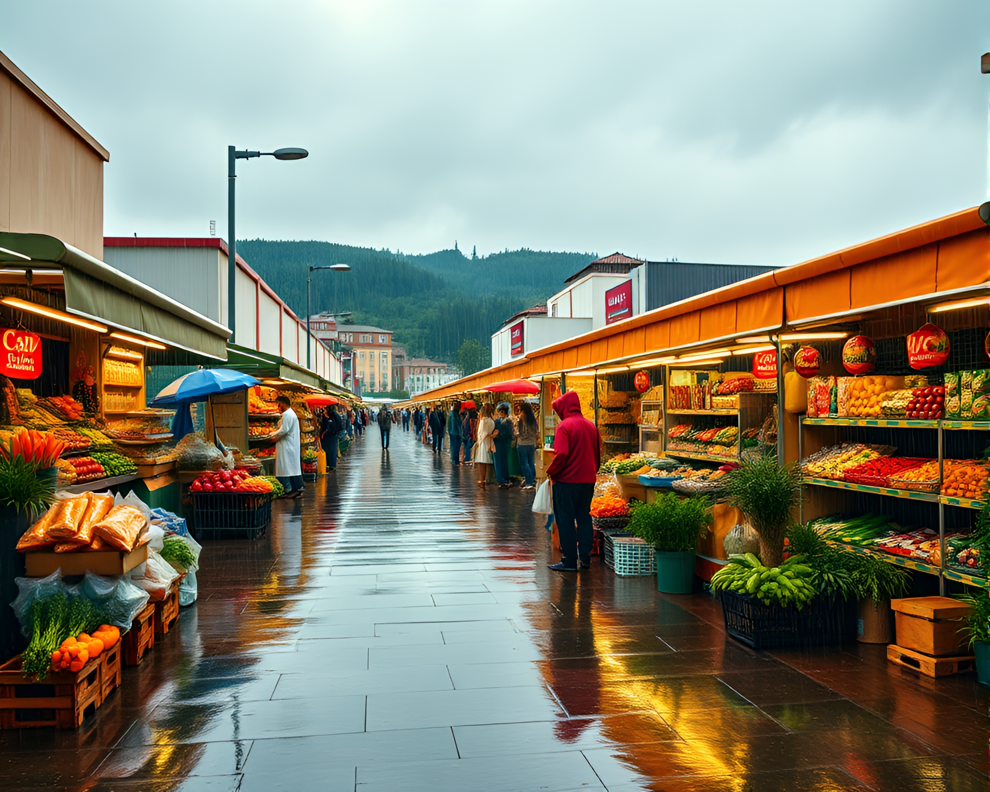 Rainy Day Family Grocery Shopping Adventure – free AI stock image