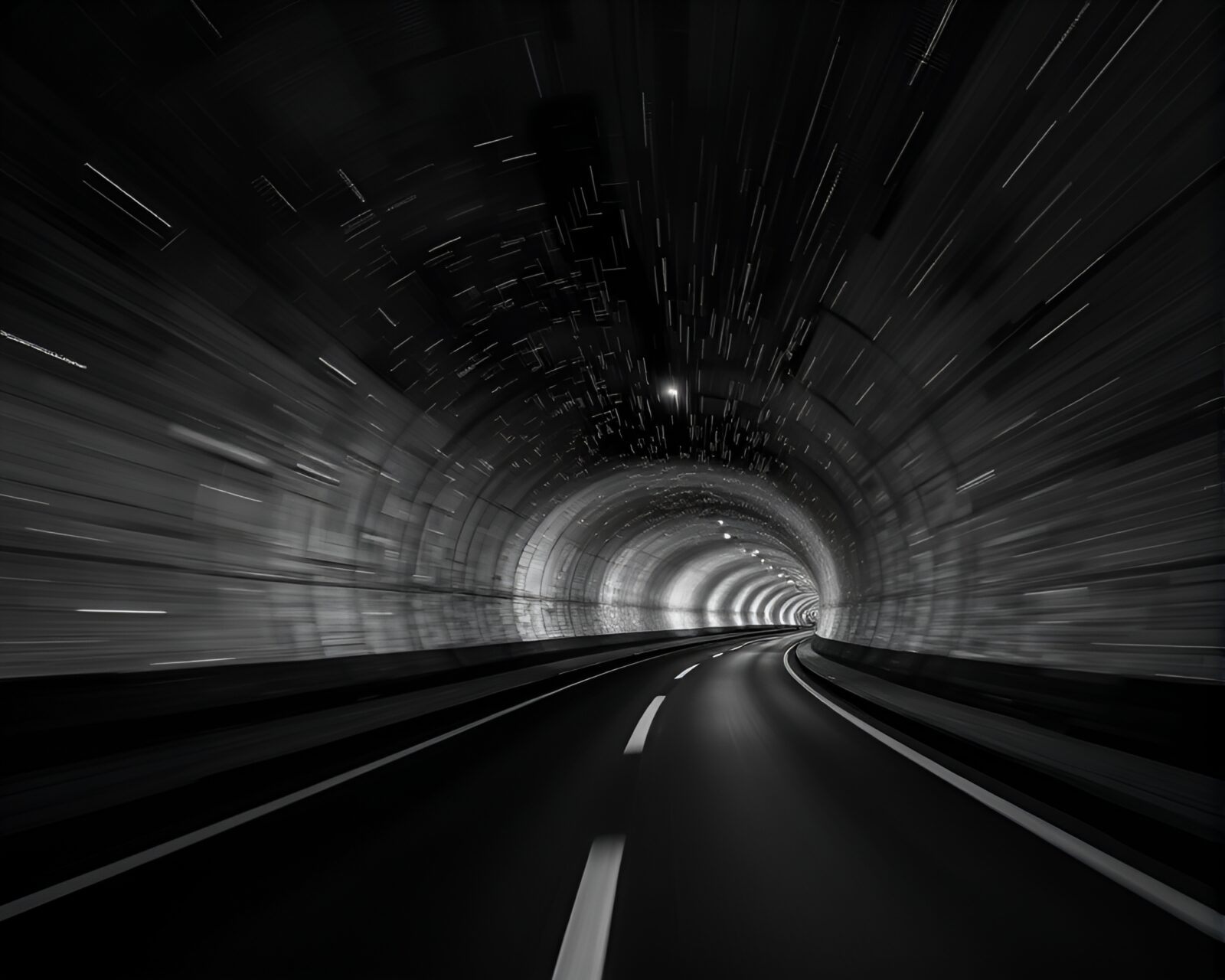 Monochromatic photo of a mysterious tunnel with starry entrance