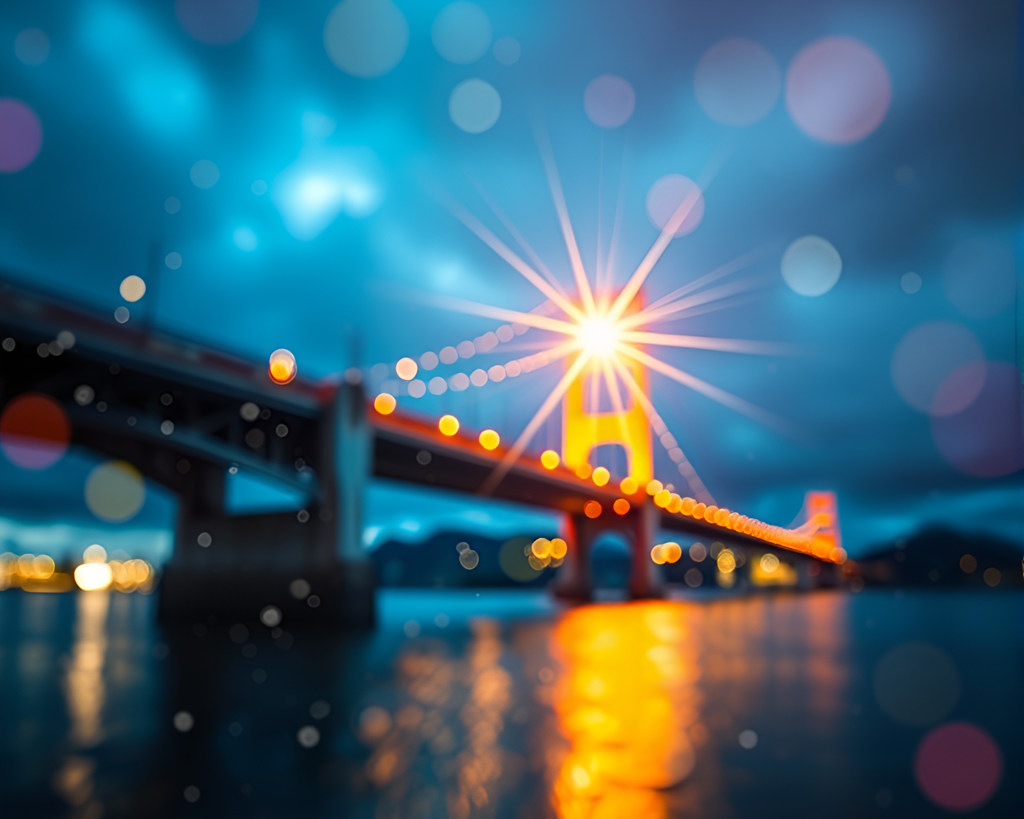 Starry Bridge Crossing with Sunny-Ominous Bokeh Effect – free AI stock image