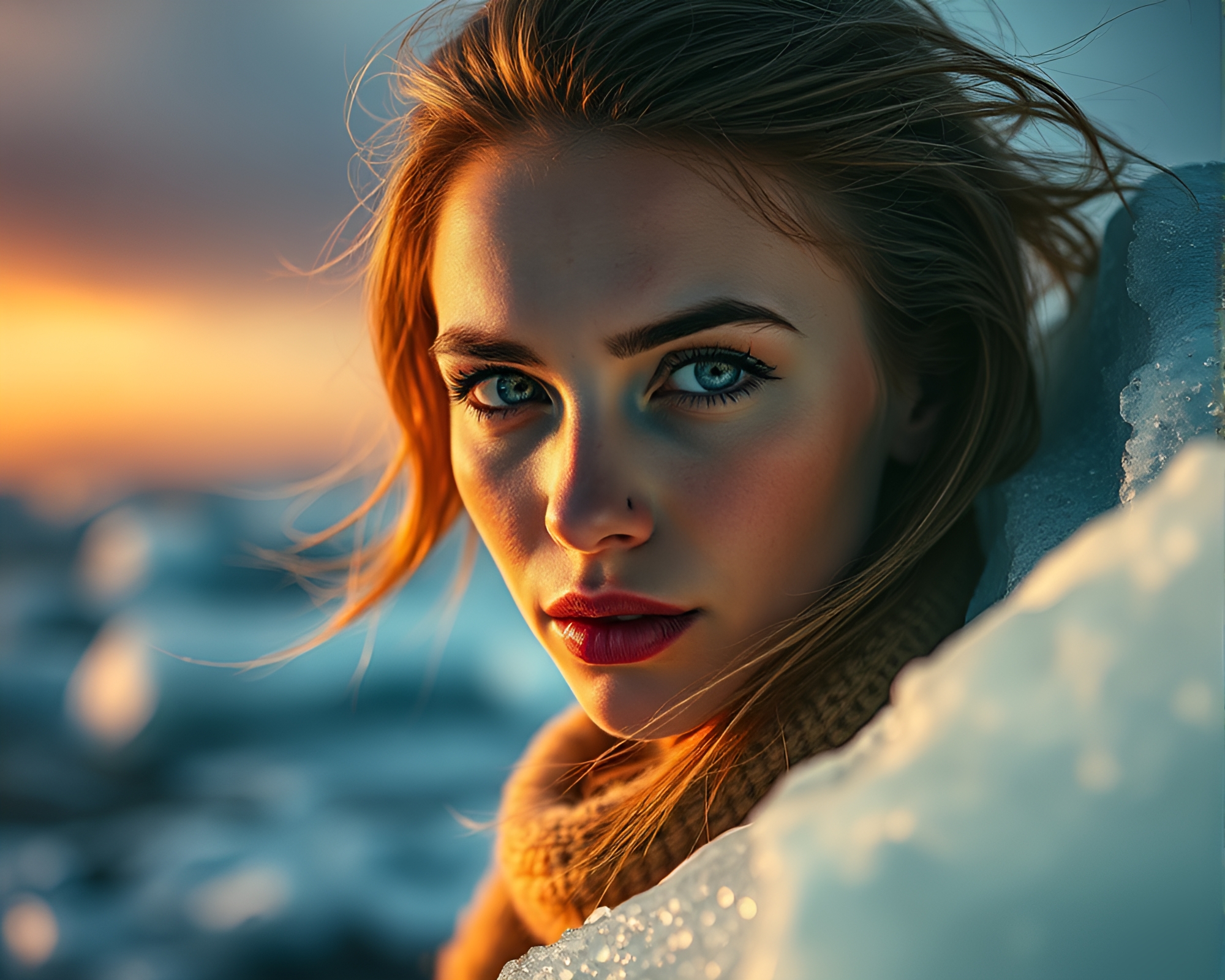 Icy Winds: Dramatic Portrait on Edgy Iceberg Edge – free AI stock image
