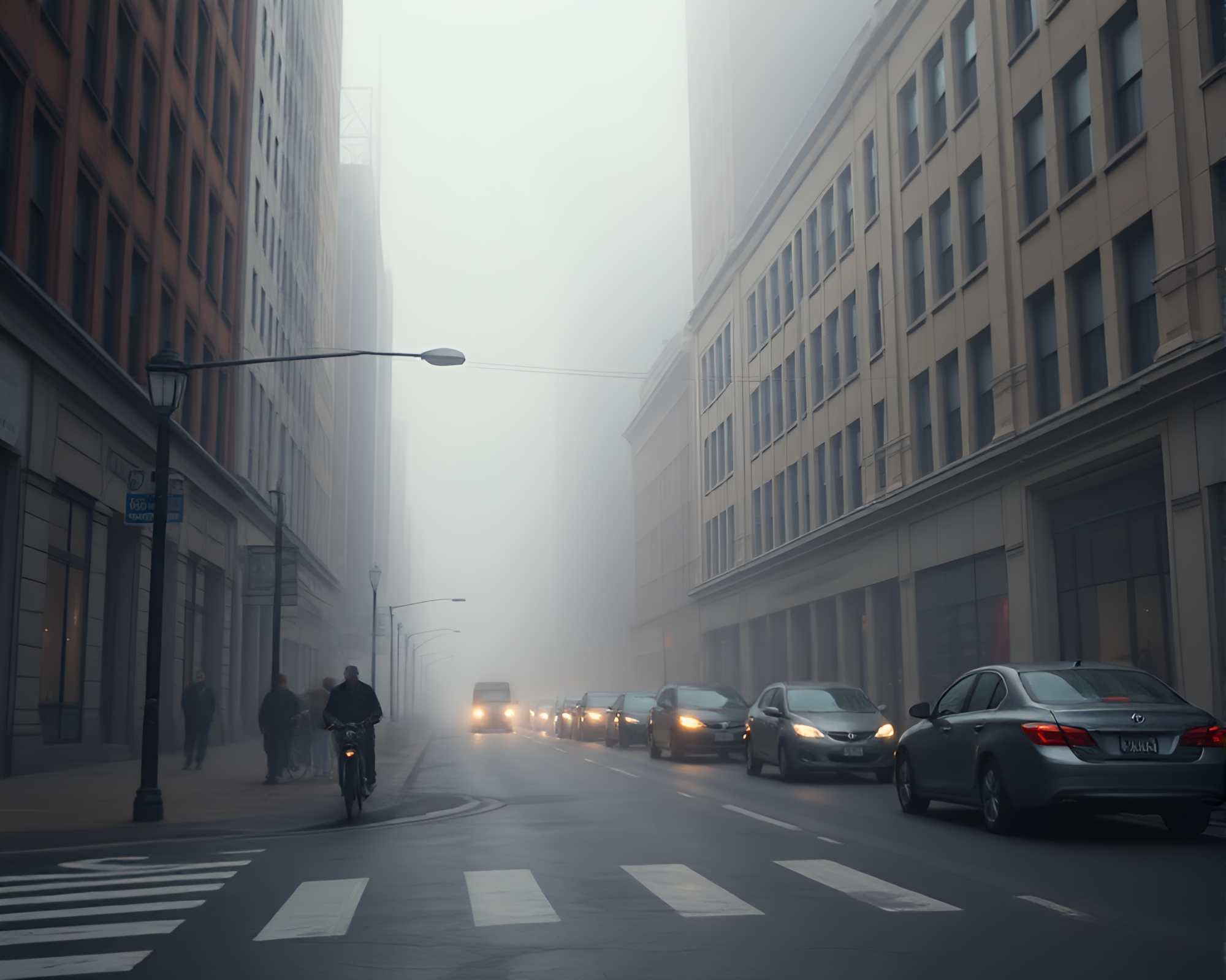 Foggy City Street with Vintage Maximalist Aesthetic – free AI stock image