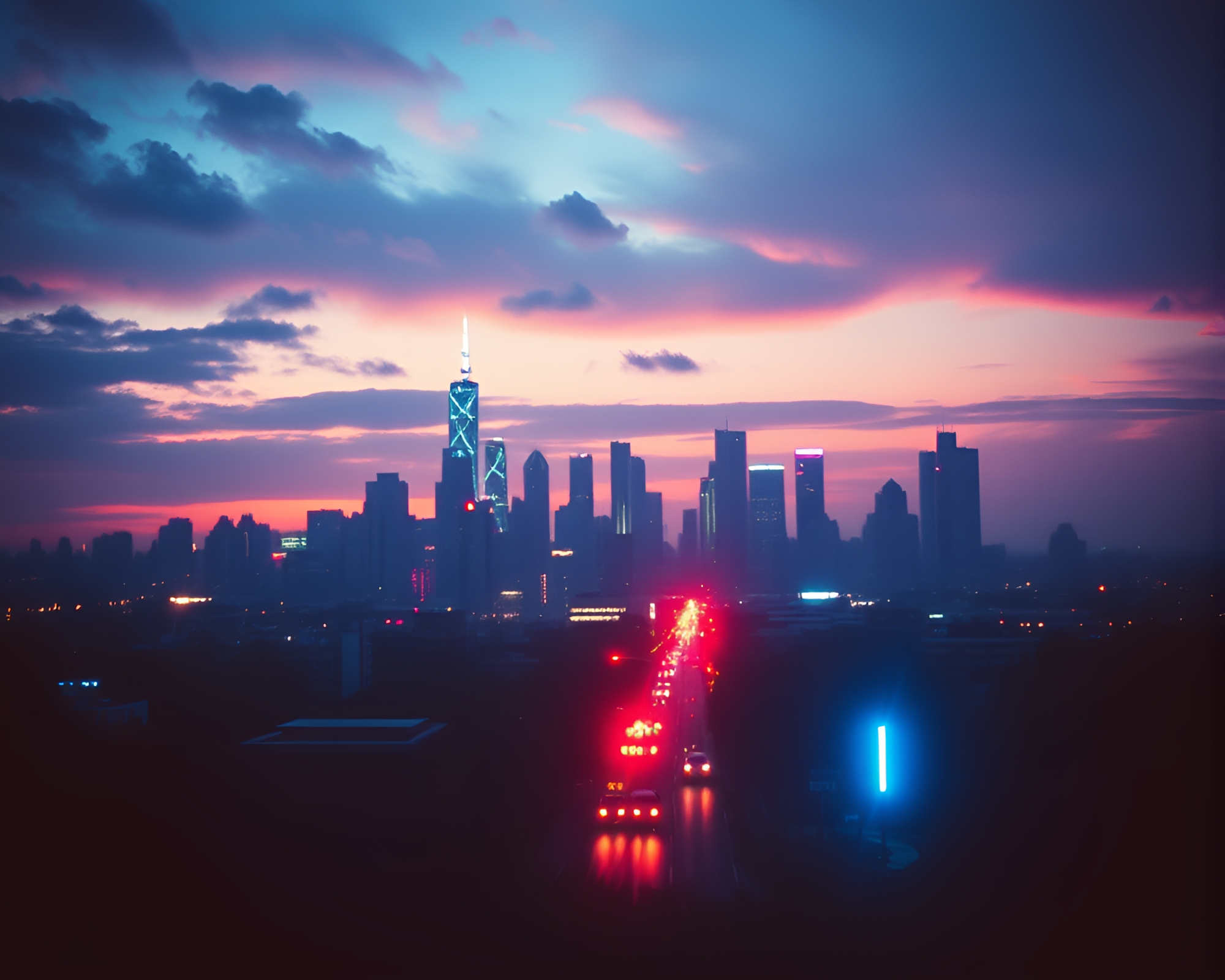 Neon Windy Cityscape Emerges Among Negative Space – free AI stock image